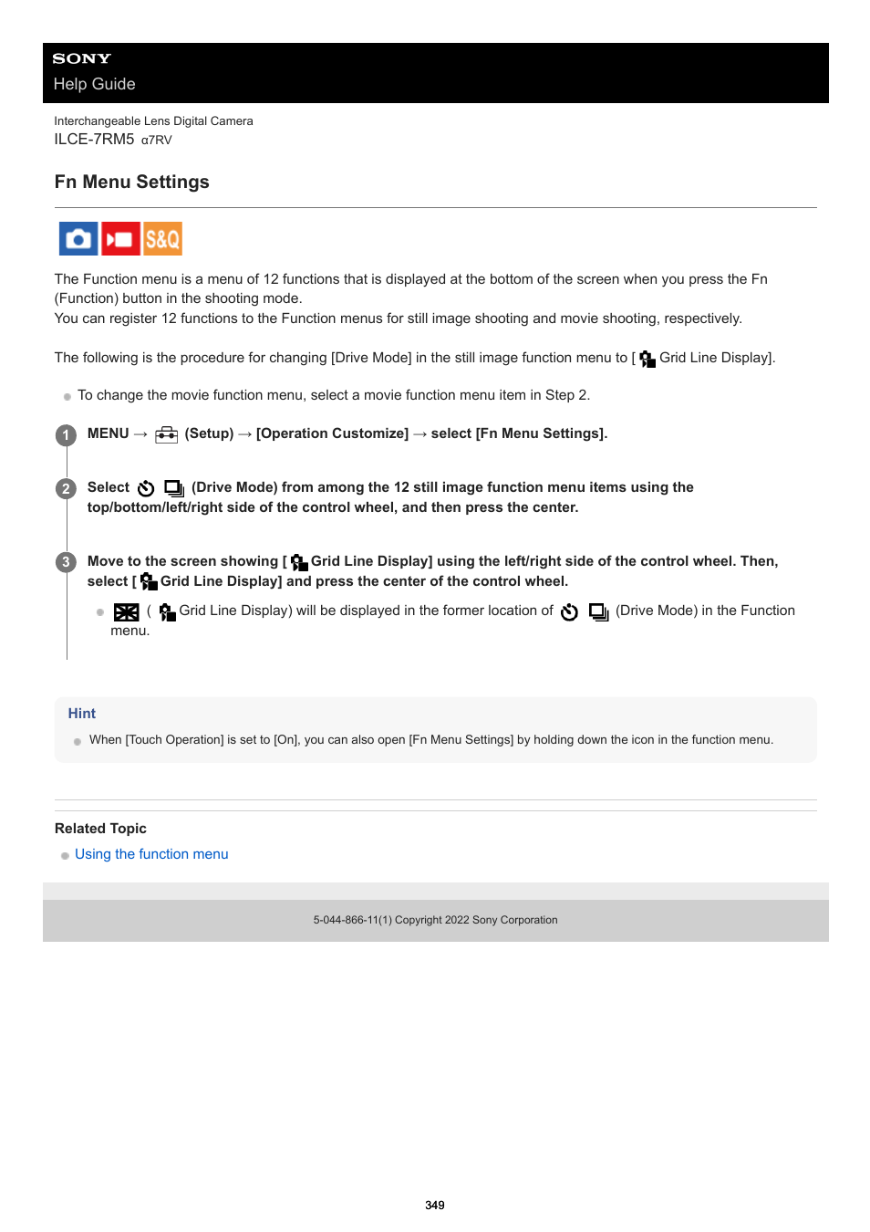 Fn menu settings | Sony PCM-A10 High-Resolution Audio Recorder User Manual | Page 349 / 535