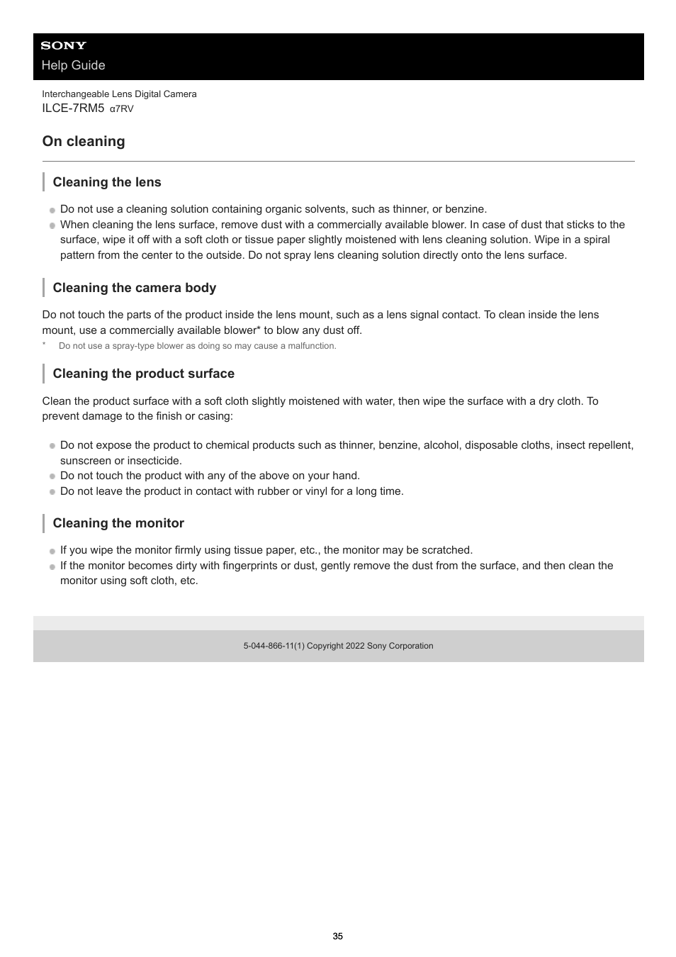 On cleaning | Sony PCM-A10 High-Resolution Audio Recorder User Manual | Page 35 / 535