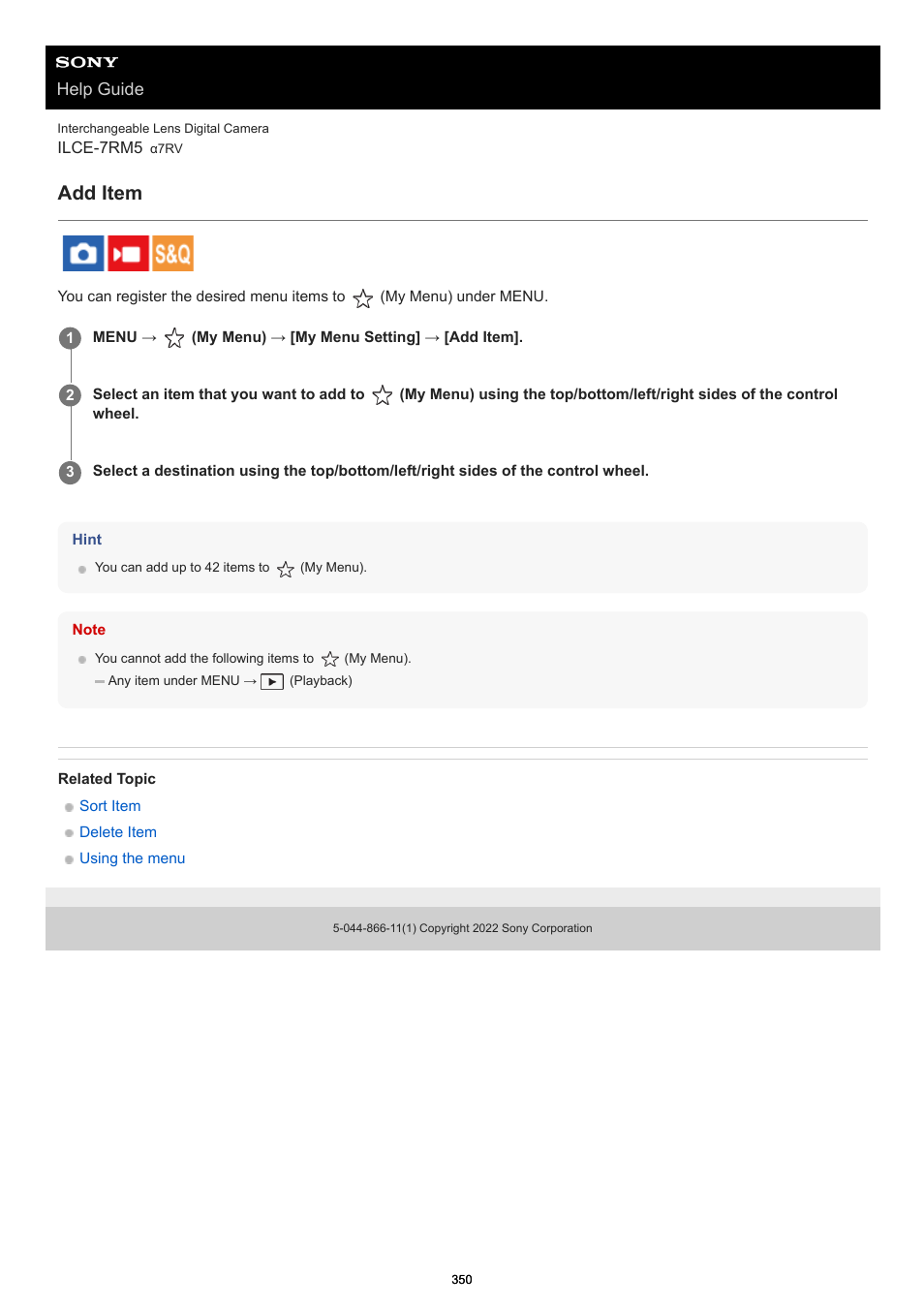 Add item, Help guide | Sony PCM-A10 High-Resolution Audio Recorder User Manual | Page 350 / 535