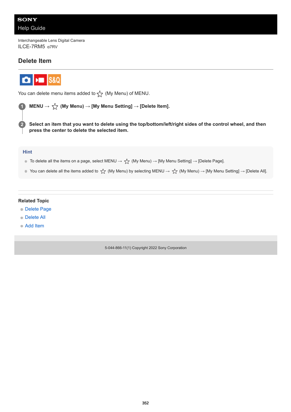 Delete item, Help guide | Sony PCM-A10 High-Resolution Audio Recorder User Manual | Page 352 / 535
