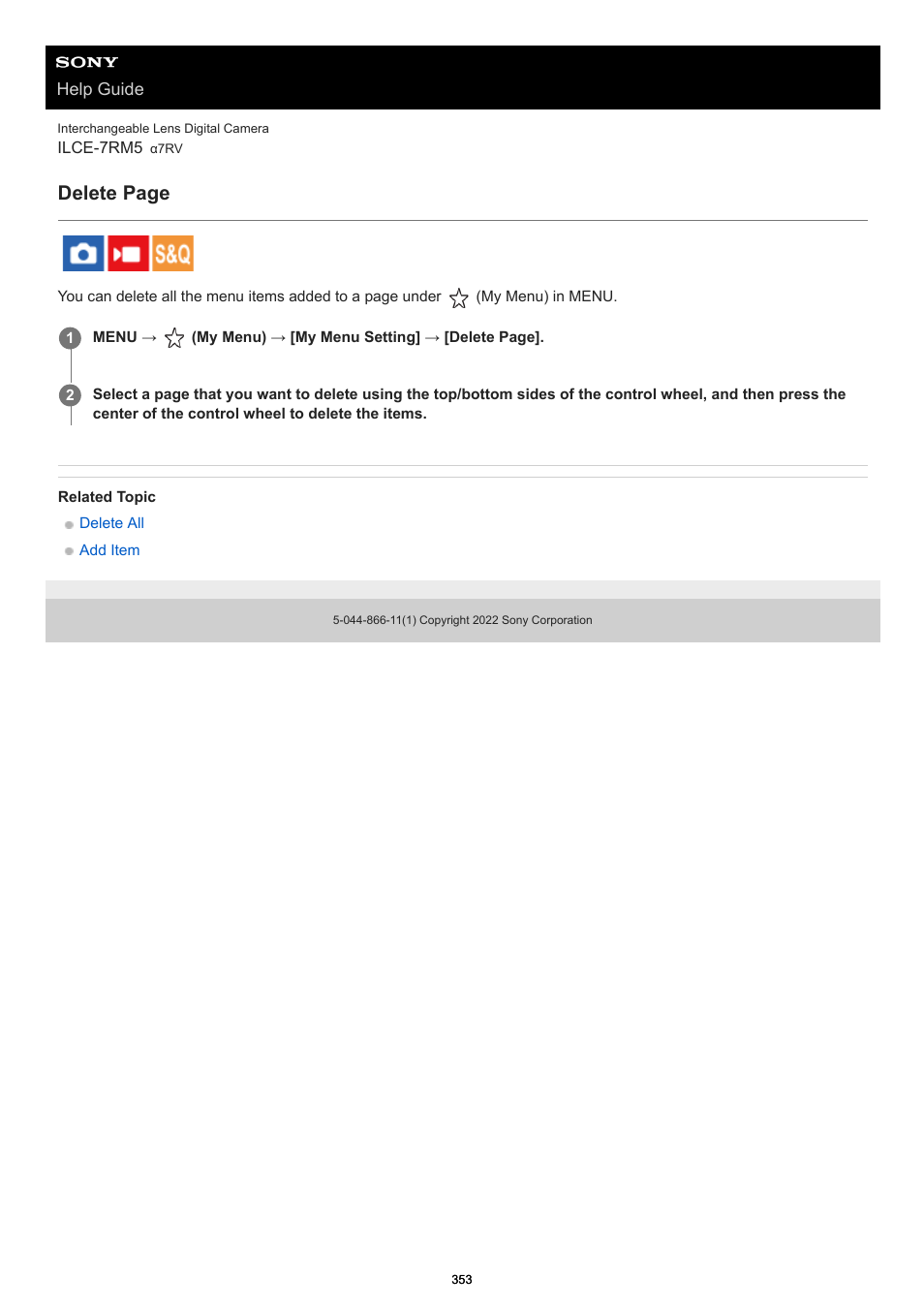 Delete page | Sony PCM-A10 High-Resolution Audio Recorder User Manual | Page 353 / 535