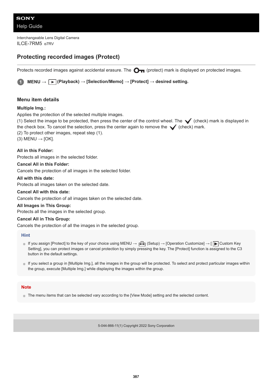 Protecting recorded images (protect), Protect | Sony PCM-A10 High-Resolution Audio Recorder User Manual | Page 387 / 535