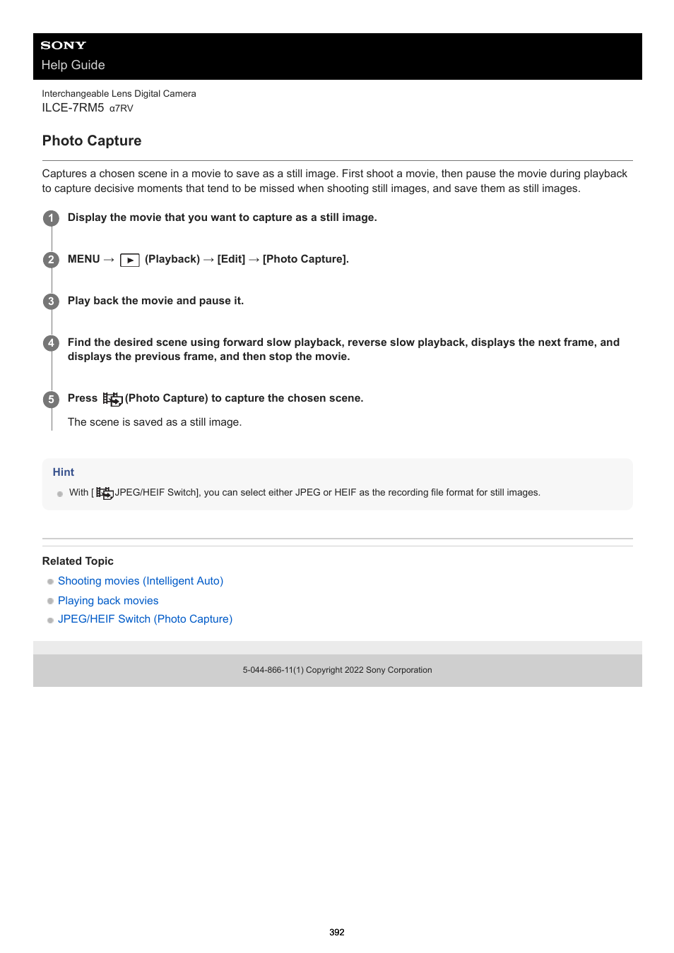 Photo capture | Sony PCM-A10 High-Resolution Audio Recorder User Manual | Page 392 / 535