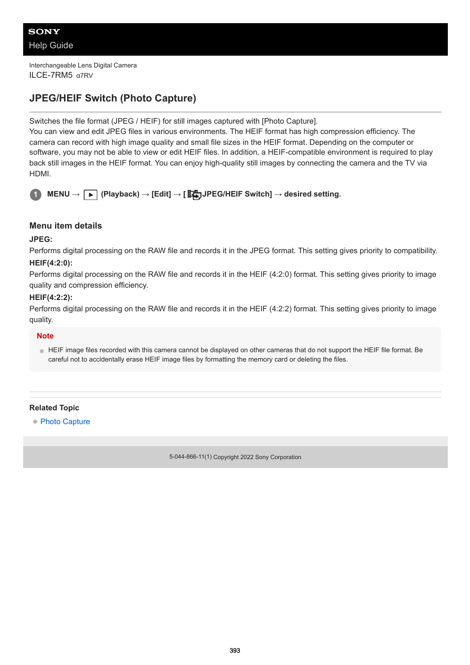 Jpeg/heif switch (photo capture), Jpeg/heif switch | Sony PCM-A10 High-Resolution Audio Recorder User Manual | Page 393 / 535