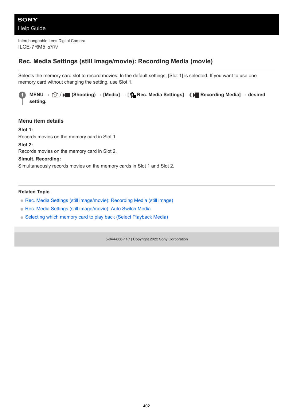 Rec. media settings, Recording media | Sony PCM-A10 High-Resolution Audio Recorder User Manual | Page 402 / 535