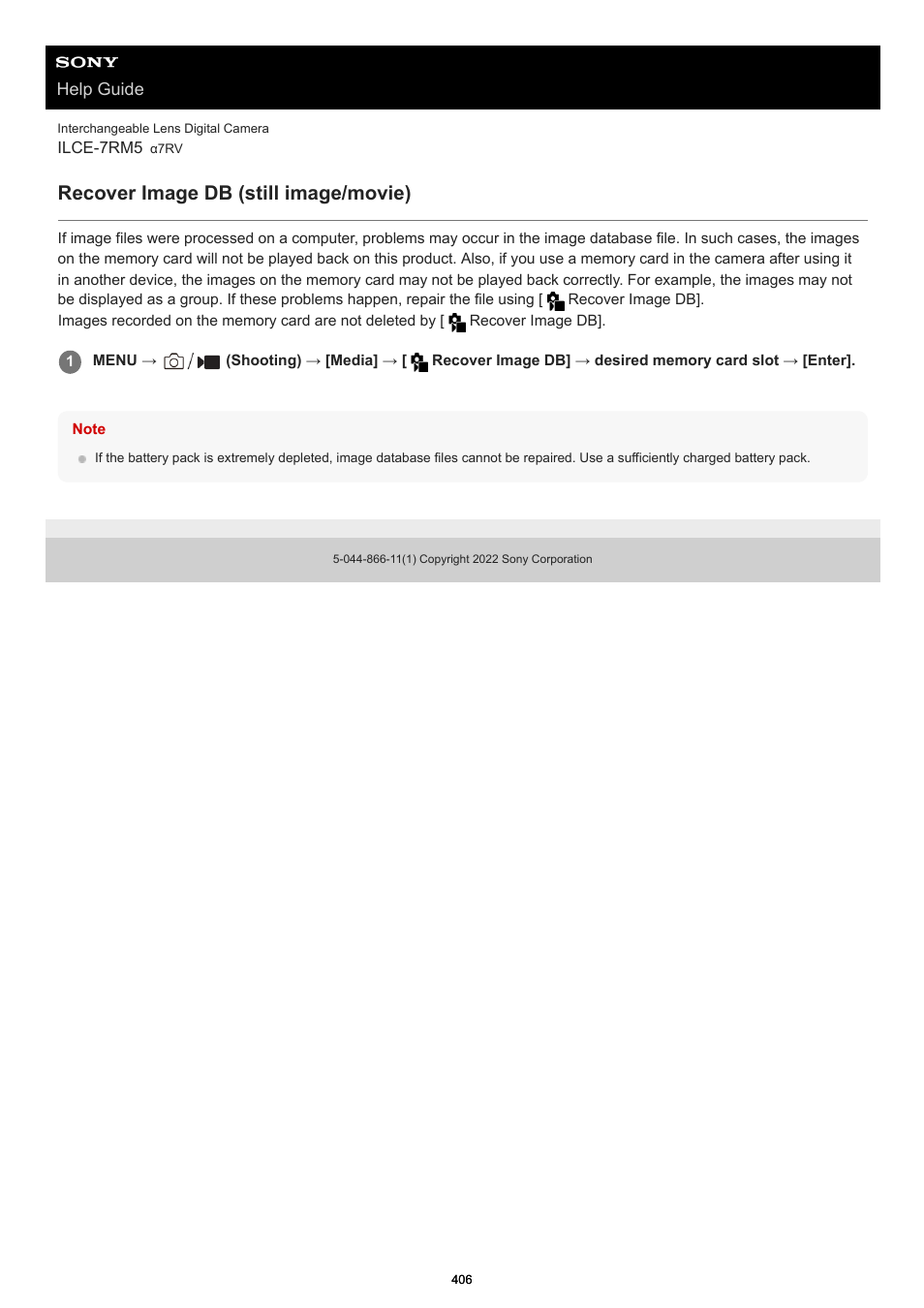 Recover image db (still image/movie), Recover image db | Sony PCM-A10 High-Resolution Audio Recorder User Manual | Page 406 / 535