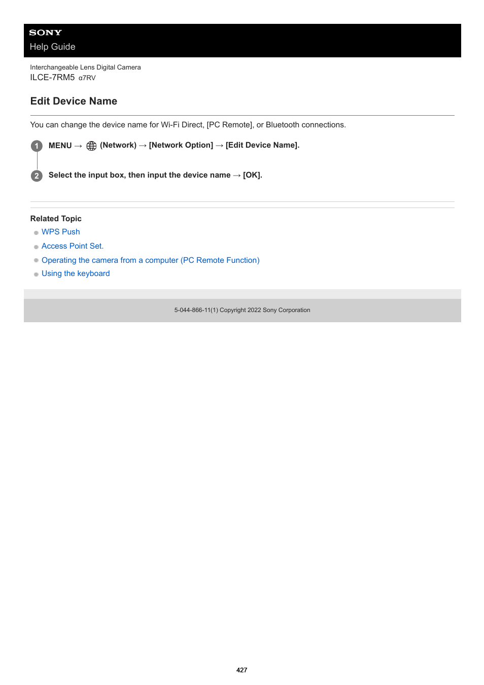 Edit device name | Sony PCM-A10 High-Resolution Audio Recorder User Manual | Page 427 / 535