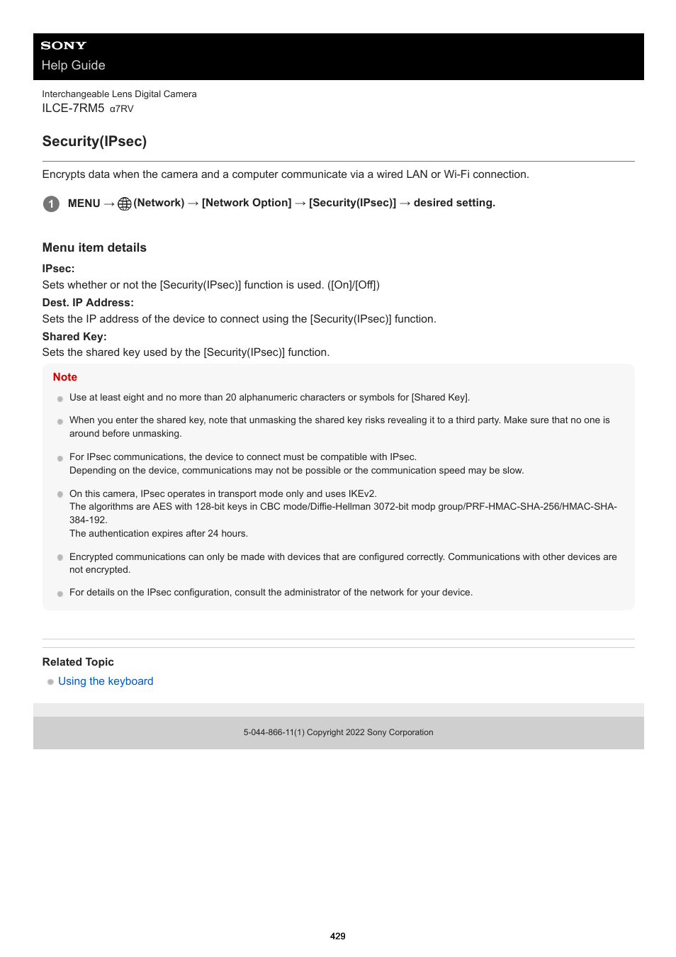 Security(ipsec), Help guide | Sony PCM-A10 High-Resolution Audio Recorder User Manual | Page 429 / 535