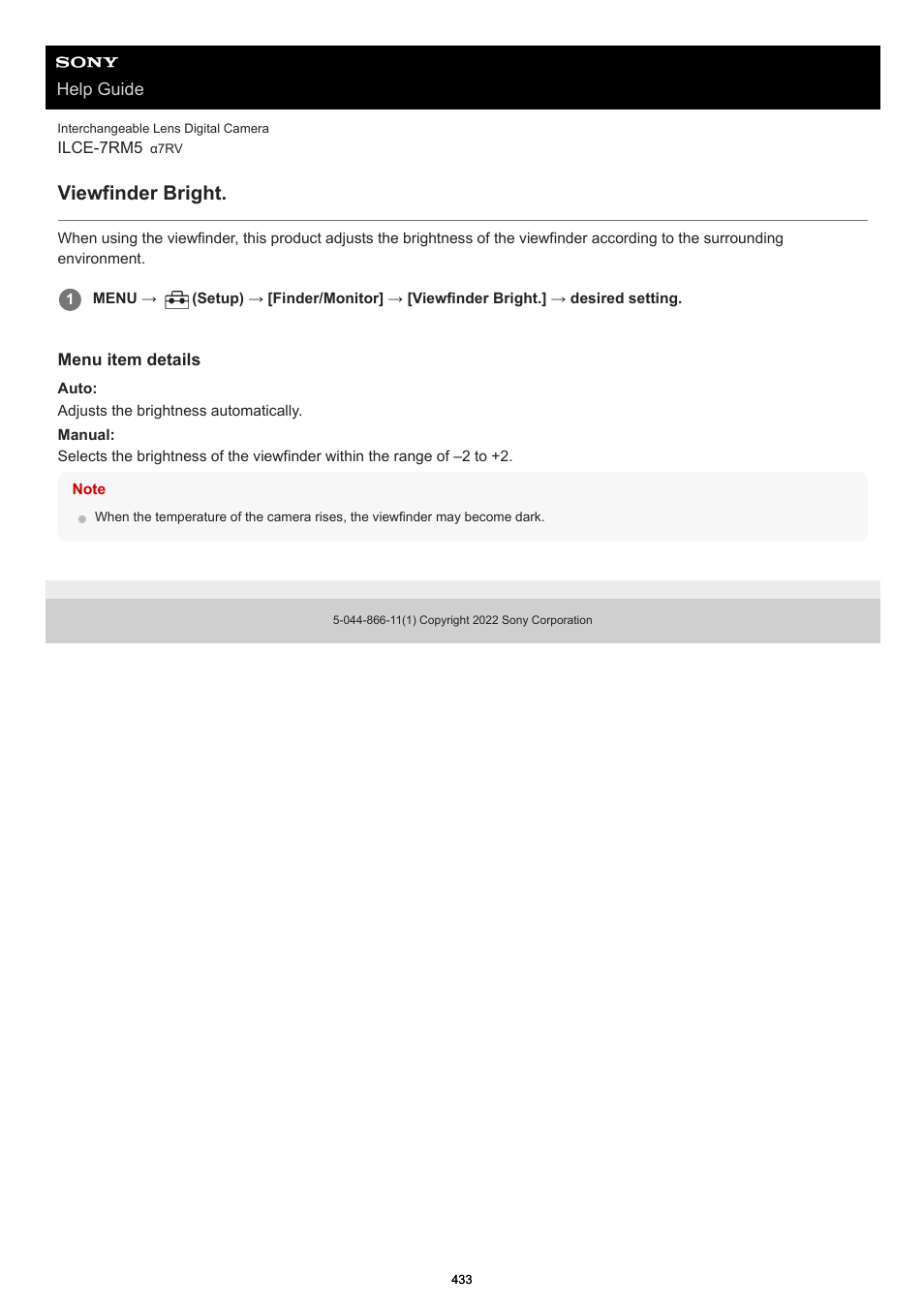 Viewfinder bright | Sony PCM-A10 High-Resolution Audio Recorder User Manual | Page 433 / 535