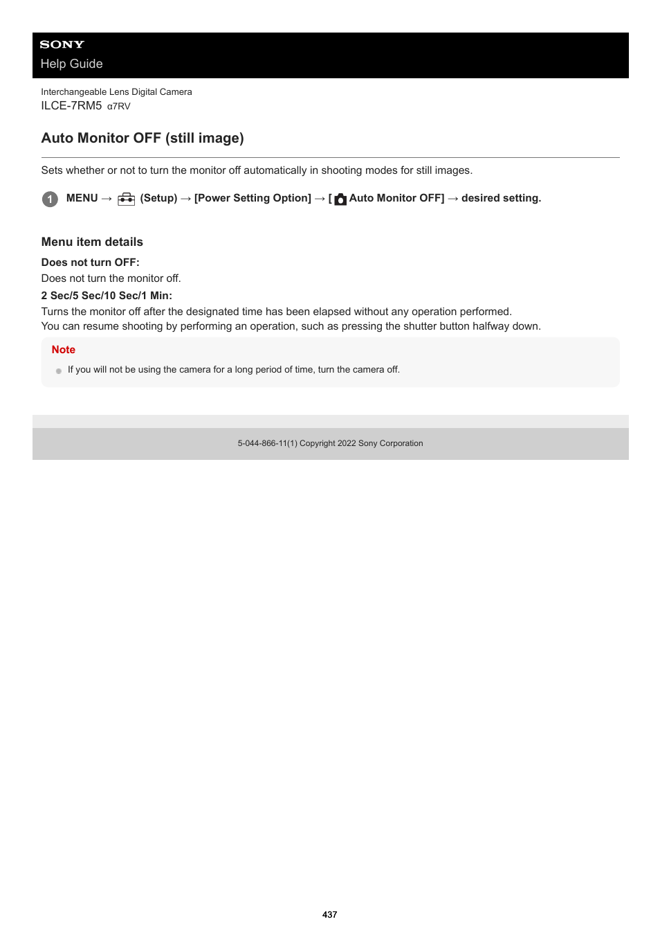 Auto monitor off (still image), Auto monitor off | Sony PCM-A10 High-Resolution Audio Recorder User Manual | Page 437 / 535