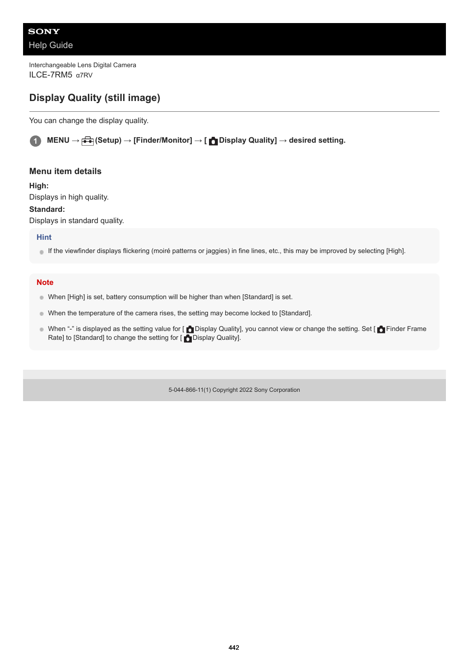Display quality (still image), Display quality, Help guide | Sony PCM-A10 High-Resolution Audio Recorder User Manual | Page 442 / 535