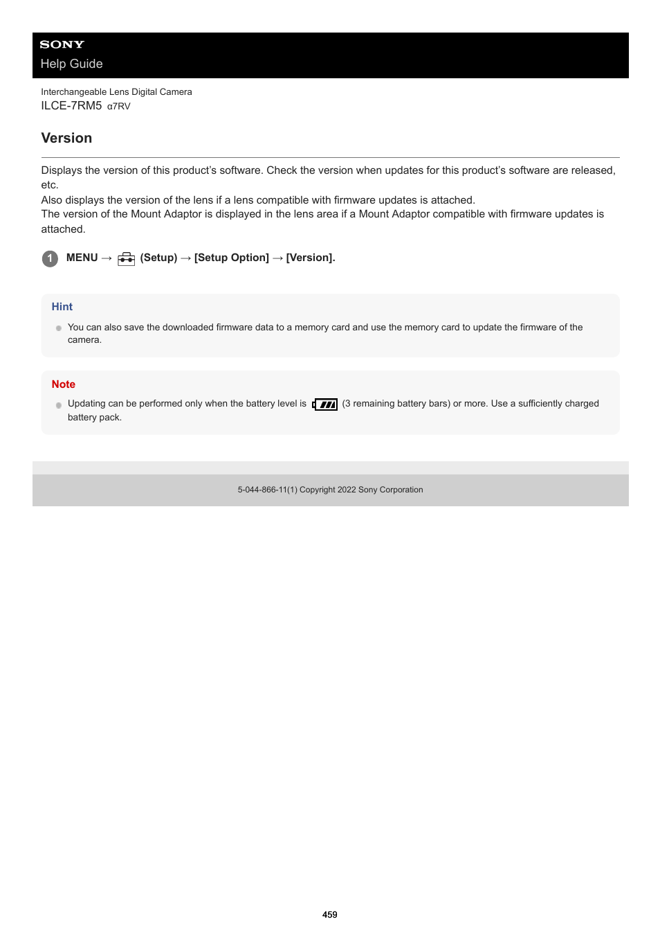 Version, Help guide | Sony PCM-A10 High-Resolution Audio Recorder User Manual | Page 459 / 535