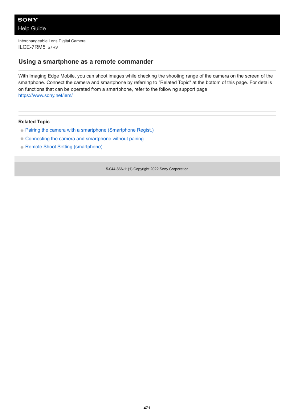 Using a smartphone as a remote commander | Sony PCM-A10 High-Resolution Audio Recorder User Manual | Page 471 / 535