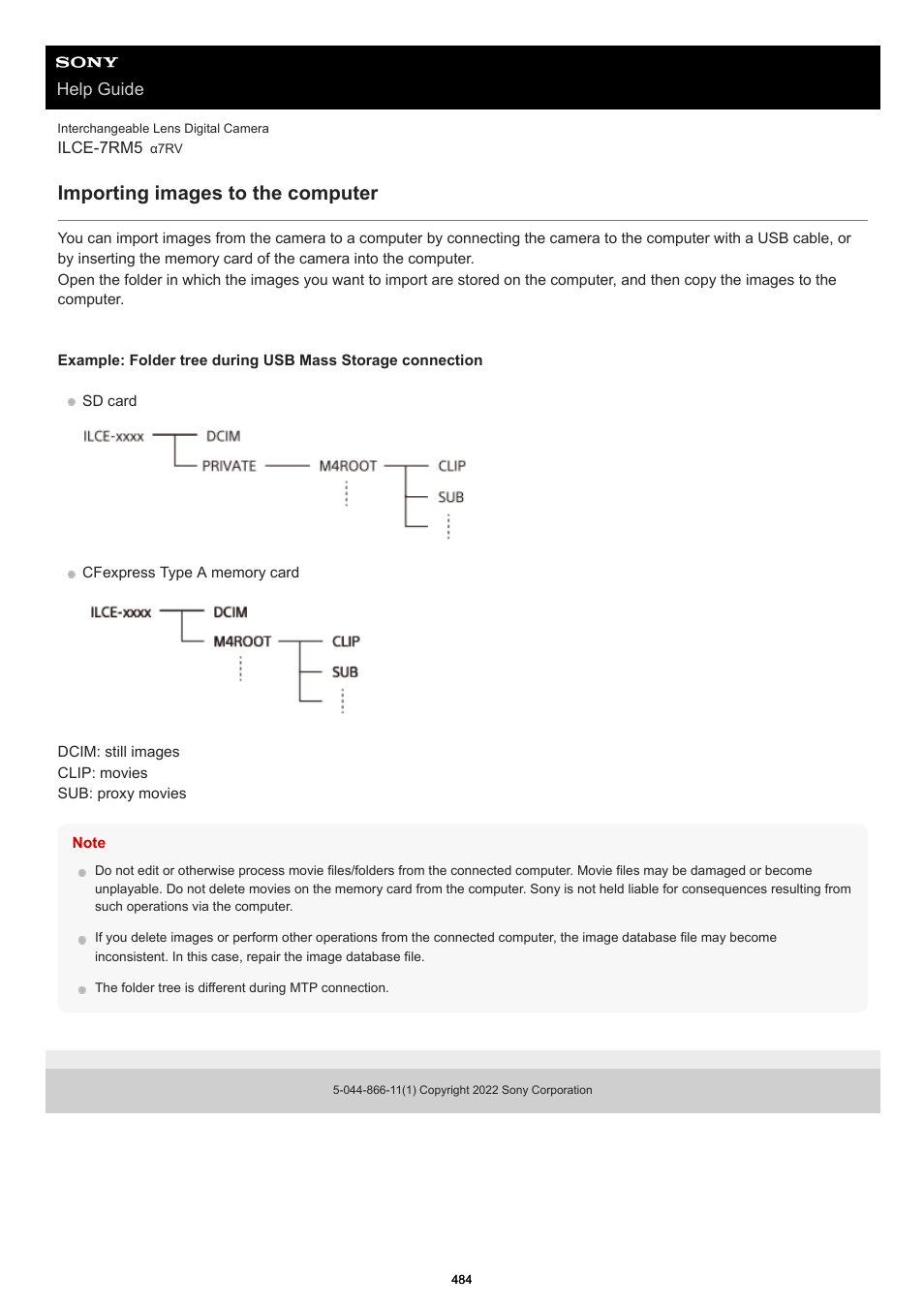 Importing images to the computer, Help guide | Sony PCM-A10 High-Resolution Audio Recorder User Manual | Page 484 / 535