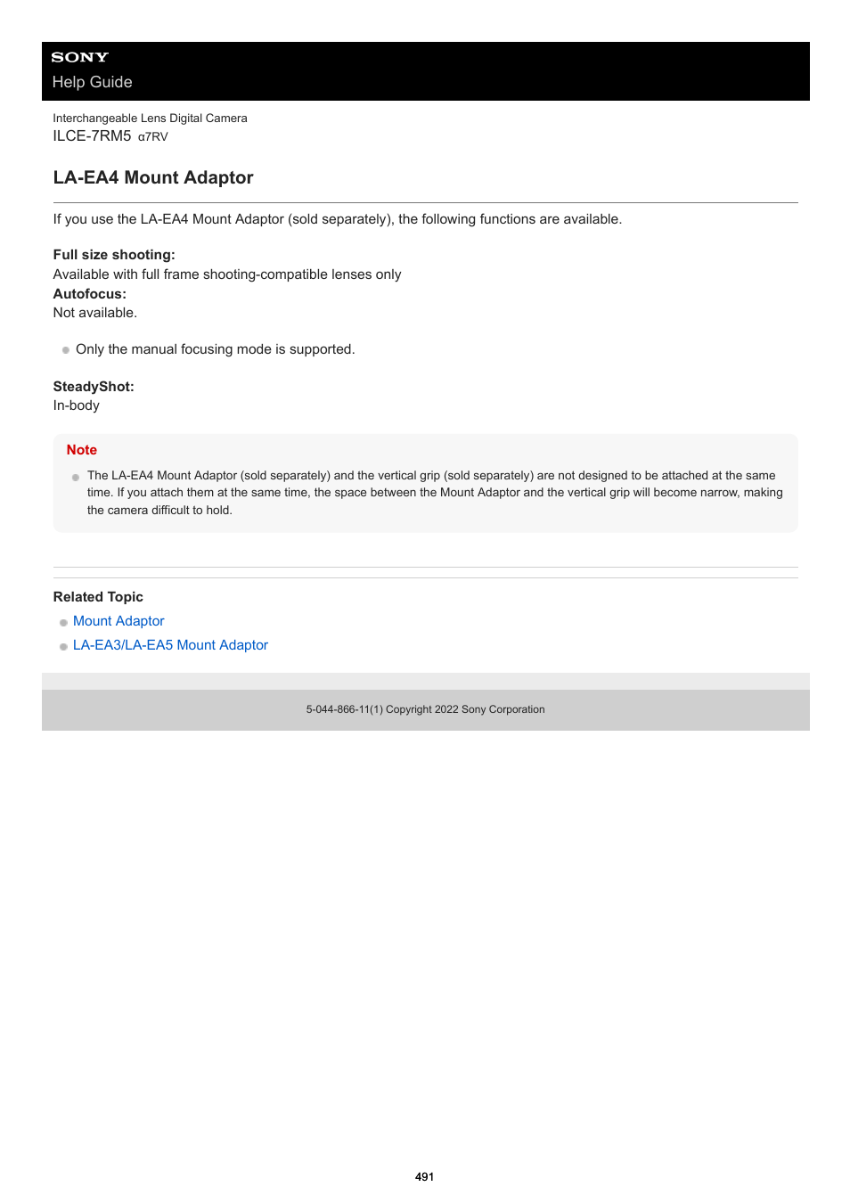 La-ea4 mount adaptor | Sony PCM-A10 High-Resolution Audio Recorder User Manual | Page 491 / 535