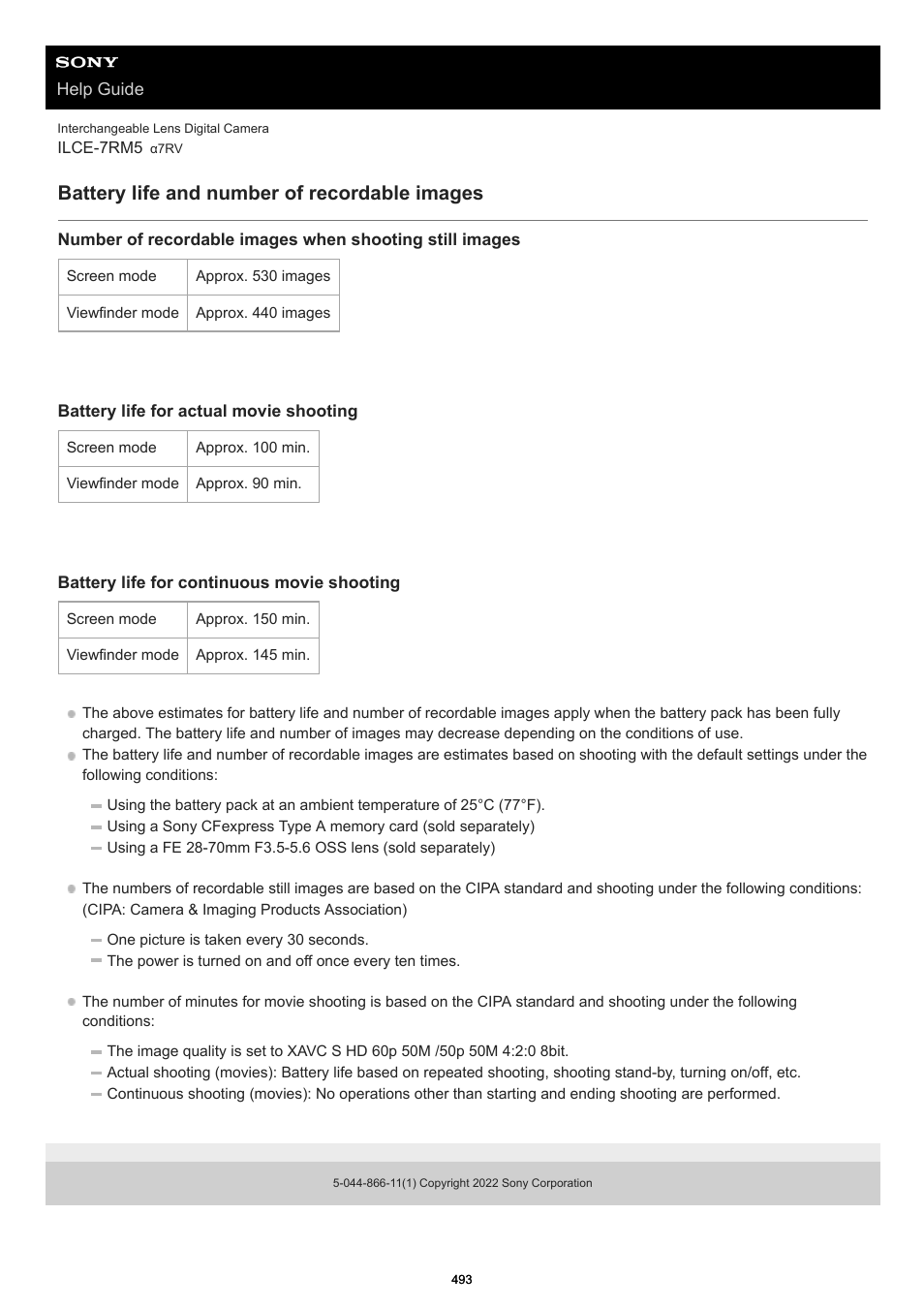 Battery life and number of recordable images | Sony PCM-A10 High-Resolution Audio Recorder User Manual | Page 493 / 535