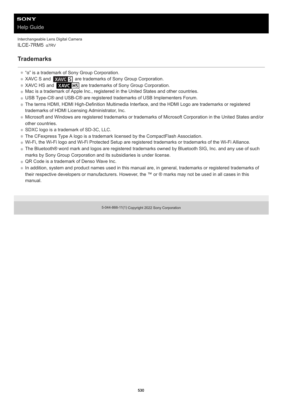 Trademarks | Sony PCM-A10 High-Resolution Audio Recorder User Manual | Page 530 / 535