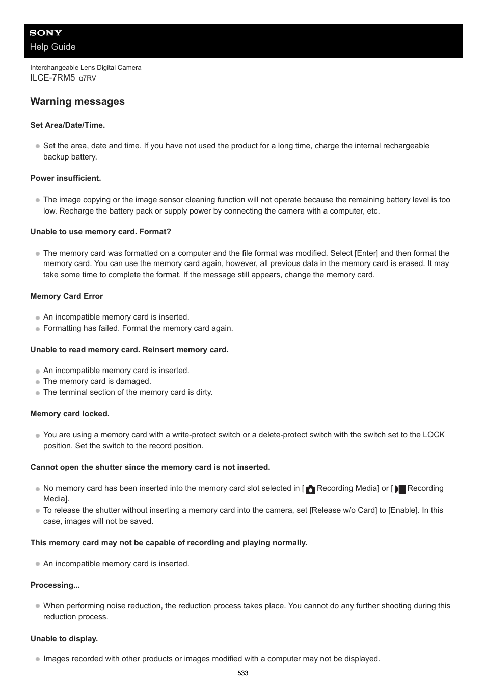 Warning messages | Sony PCM-A10 High-Resolution Audio Recorder User Manual | Page 533 / 535
