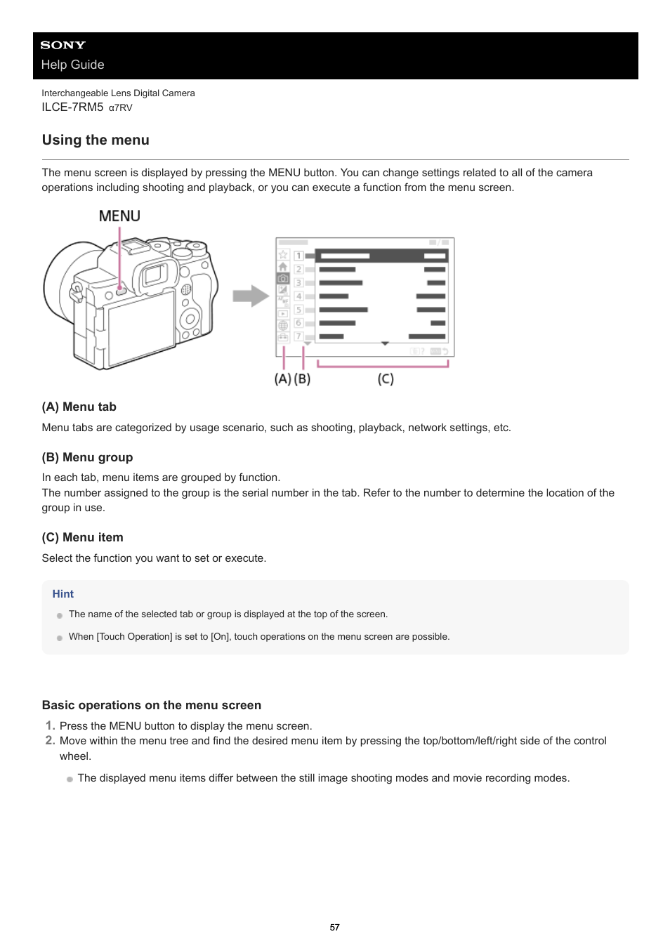 Using the menu | Sony PCM-A10 High-Resolution Audio Recorder User Manual | Page 57 / 535