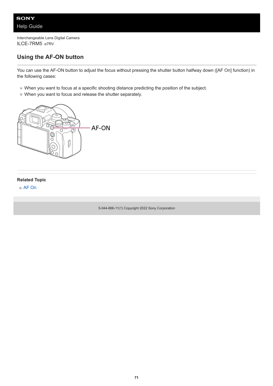 Using the af-on button | Sony PCM-A10 High-Resolution Audio Recorder User Manual | Page 71 / 535