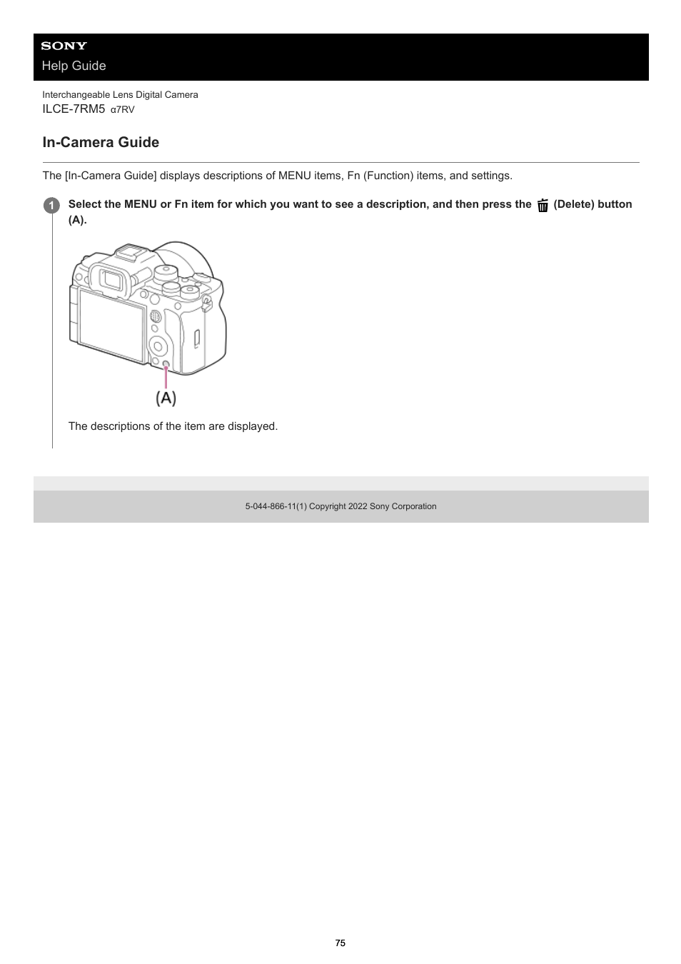 In-camera guide | Sony PCM-A10 High-Resolution Audio Recorder User Manual | Page 75 / 535