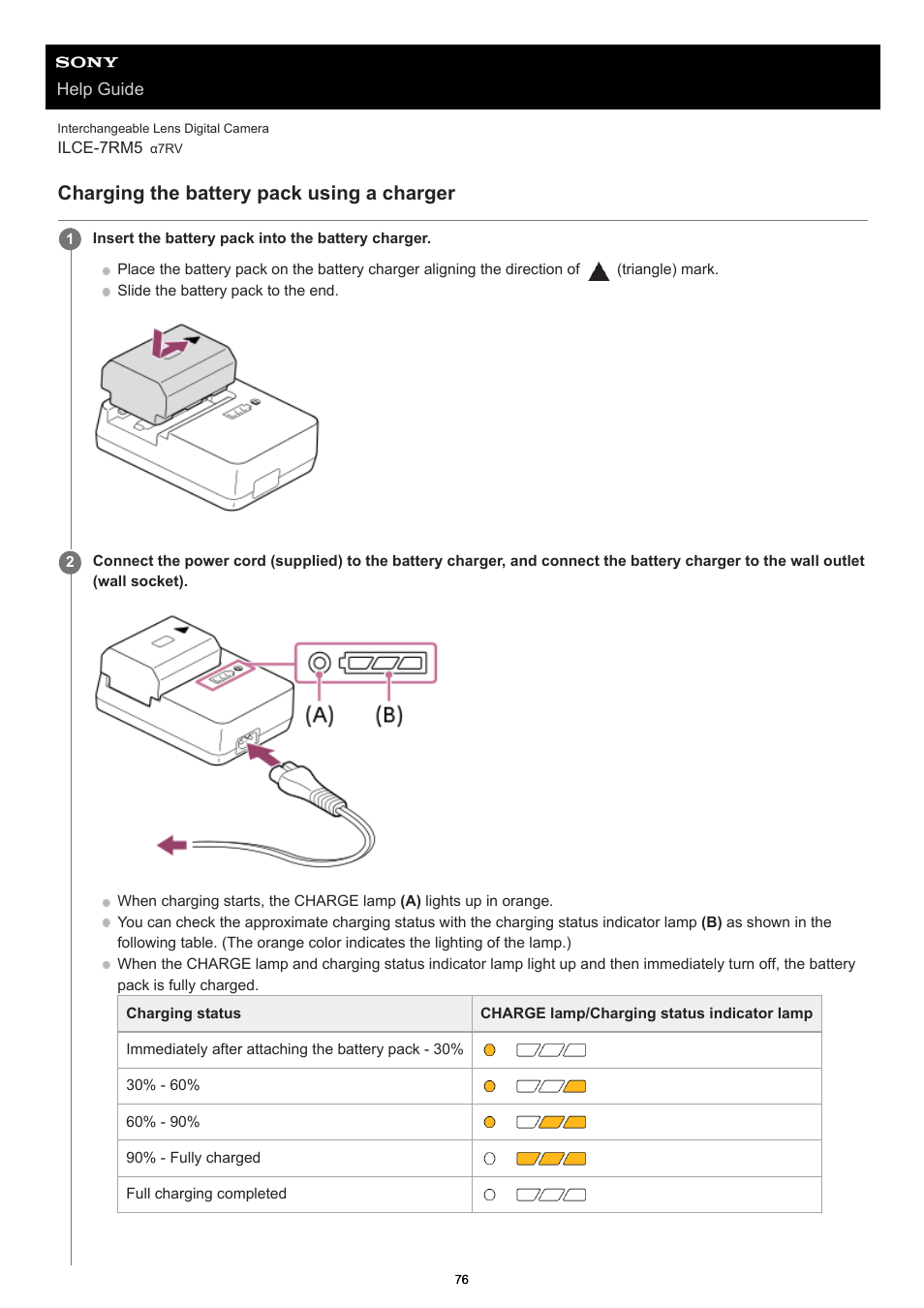 Charging the battery pack using a charger | Sony PCM-A10 High-Resolution Audio Recorder User Manual | Page 76 / 535