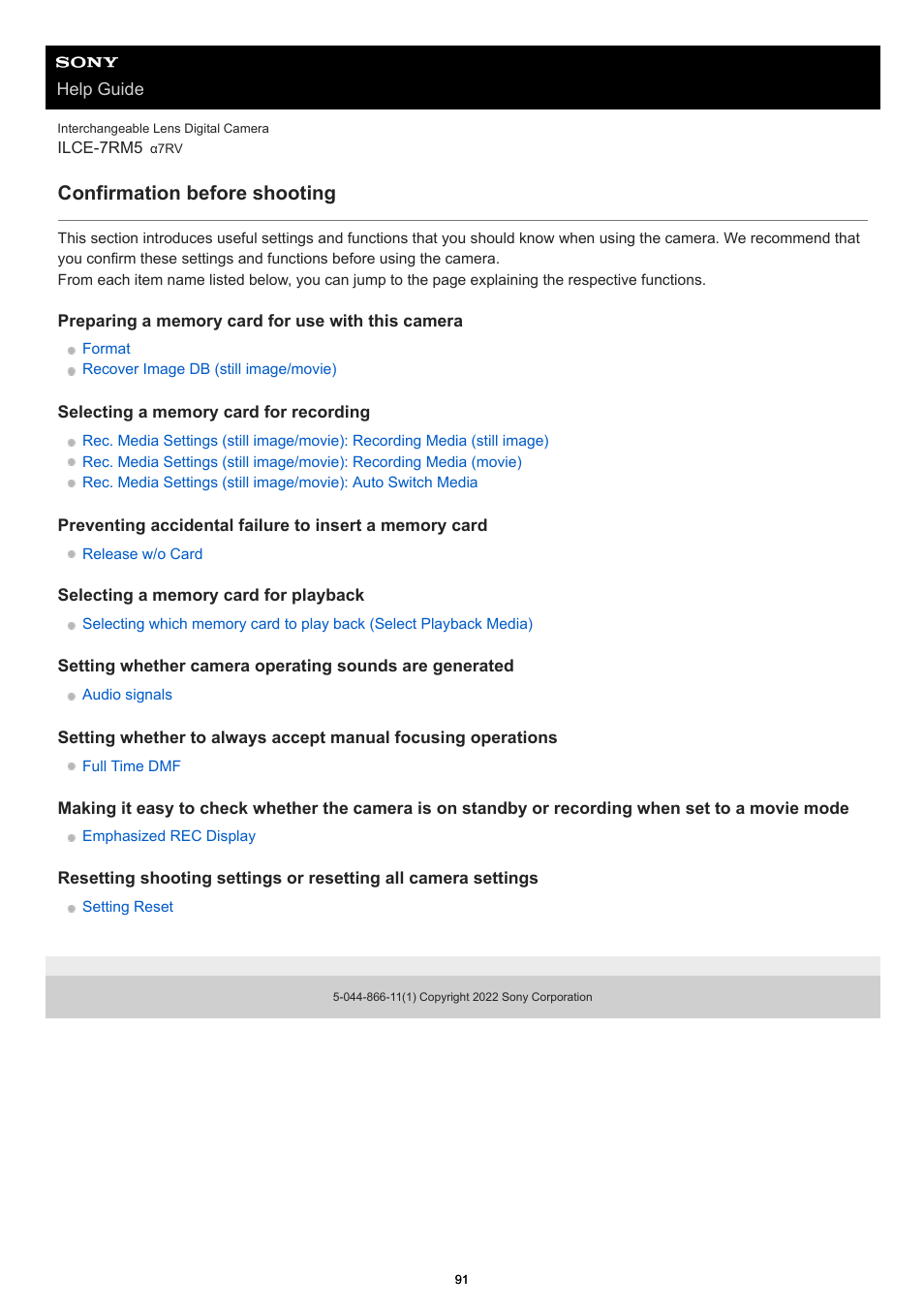 Confirmation before shooting | Sony PCM-A10 High-Resolution Audio Recorder User Manual | Page 91 / 535