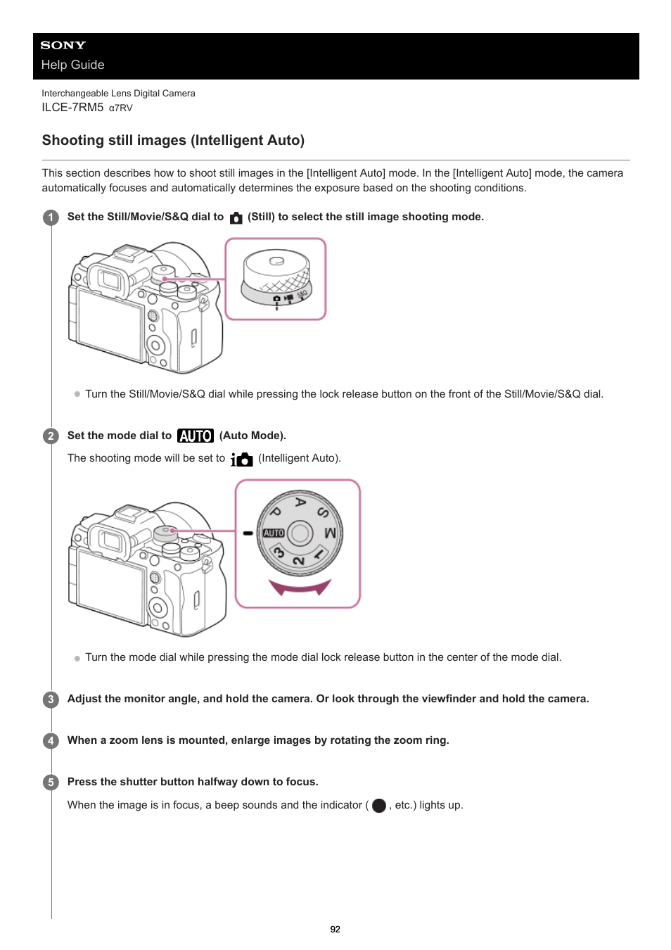 Shooting still images (intelligent auto) | Sony PCM-A10 High-Resolution Audio Recorder User Manual | Page 92 / 535