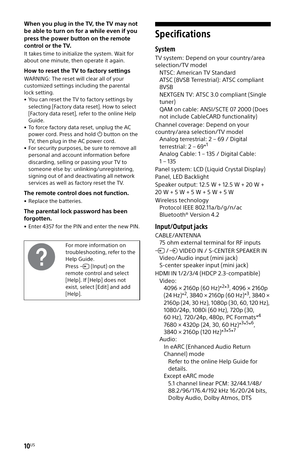 Specifications, System, Input/output jacks | Sony ECM-678/9X Shotgun Microphone User Manual | Page 10 / 40