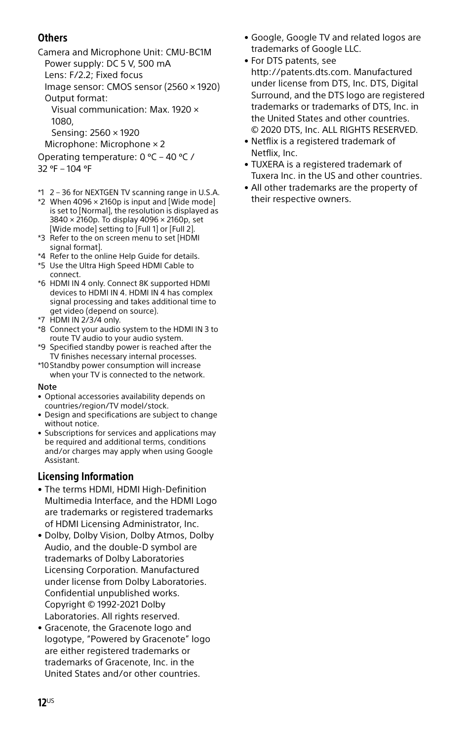 Others, Licensing information | Sony ECM-678/9X Shotgun Microphone User Manual | Page 12 / 40