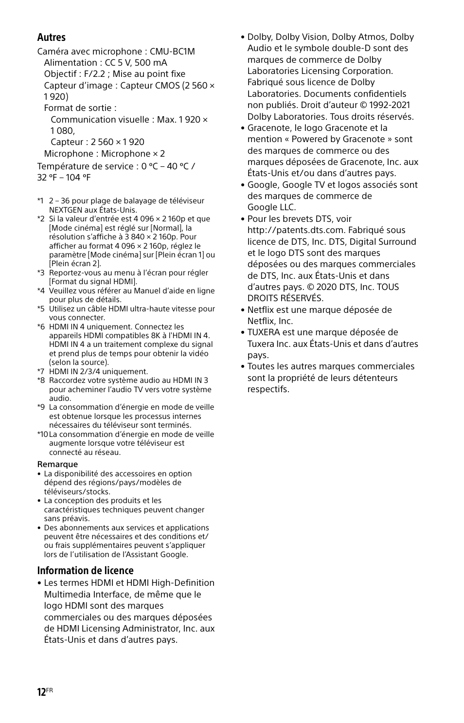 Autres, Information de licence | Sony ECM-678/9X Shotgun Microphone User Manual | Page 24 / 40