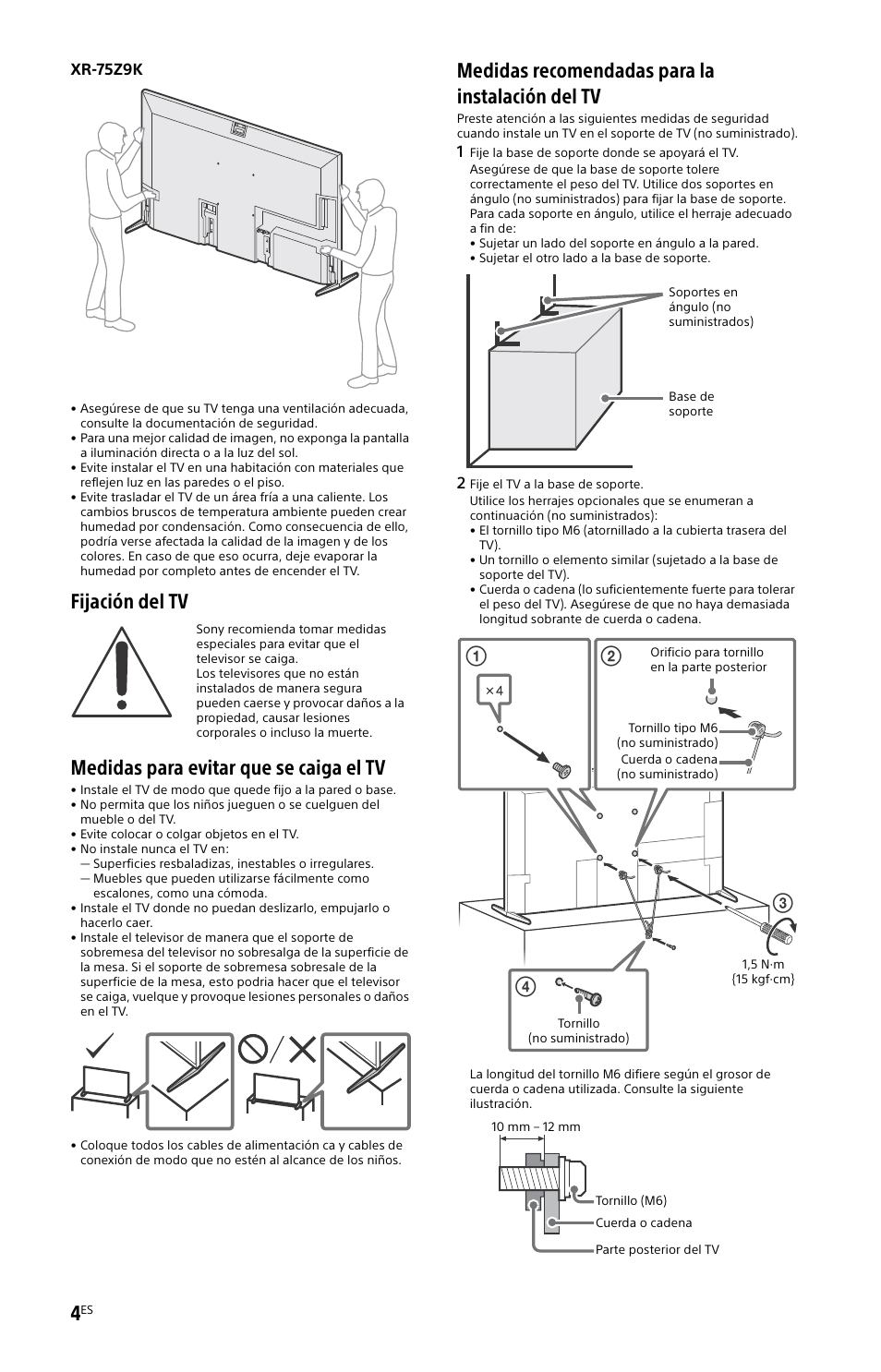 Medidas recomendadas para la instalación del tv, ʖ3 ʓ ʔ | Sony ECM-678/9X Shotgun Microphone User Manual | Page 28 / 40