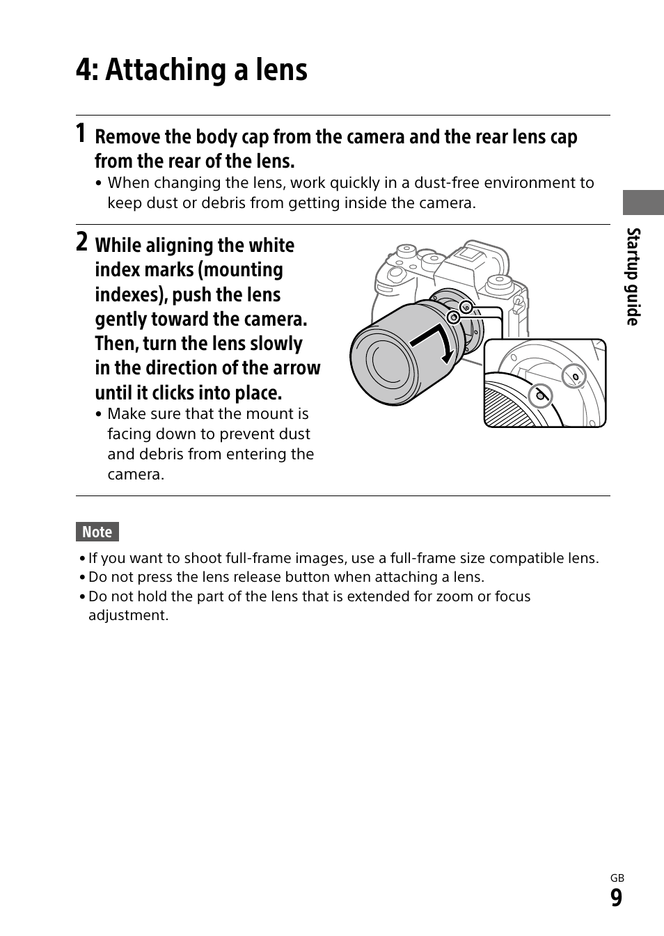 Attaching a lens | Sony ECM-674 Shotgun Microphone User Manual | Page 9 / 96