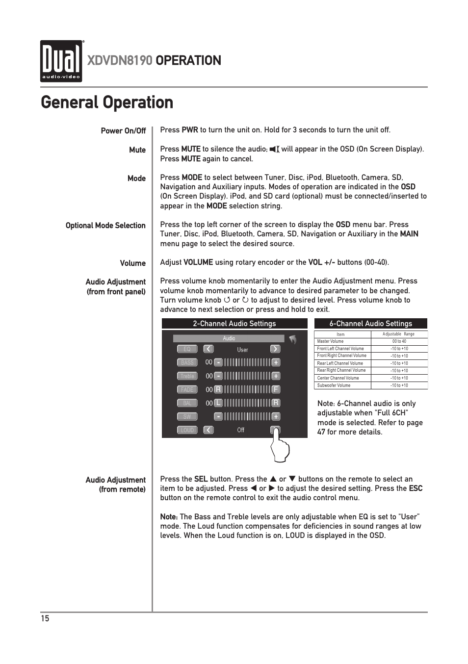 General operation, Xdvdn8190 operation | Dual XDVDN8190 User Manual | Page 16 / 92