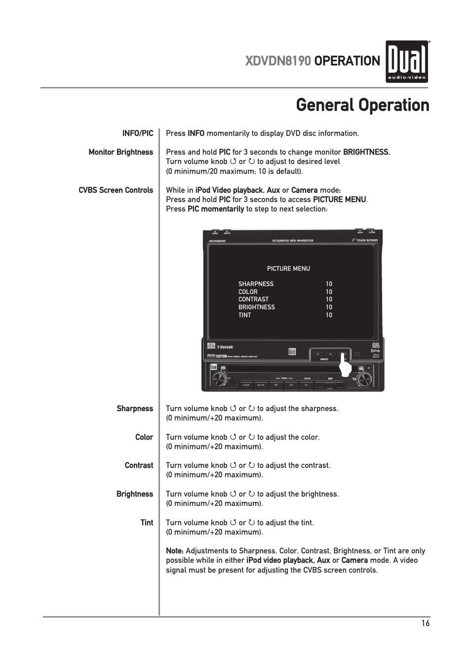 General operation, Xdvdn8190 operation | Dual XDVDN8190 User Manual | Page 17 / 92
