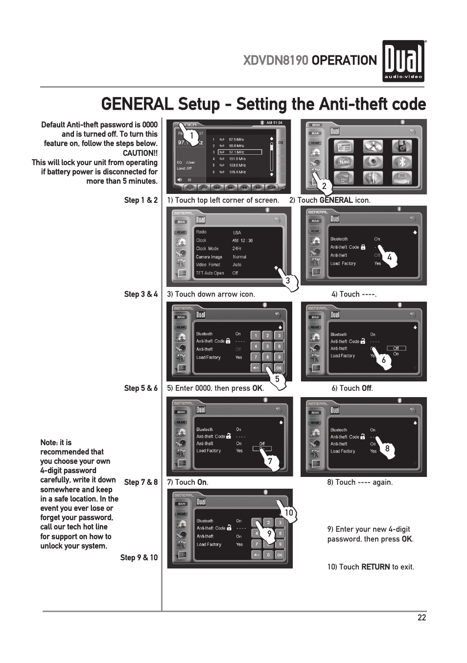 General setup - setting the anti-theft code | Dual XDVDN8190 User Manual | Page 23 / 92