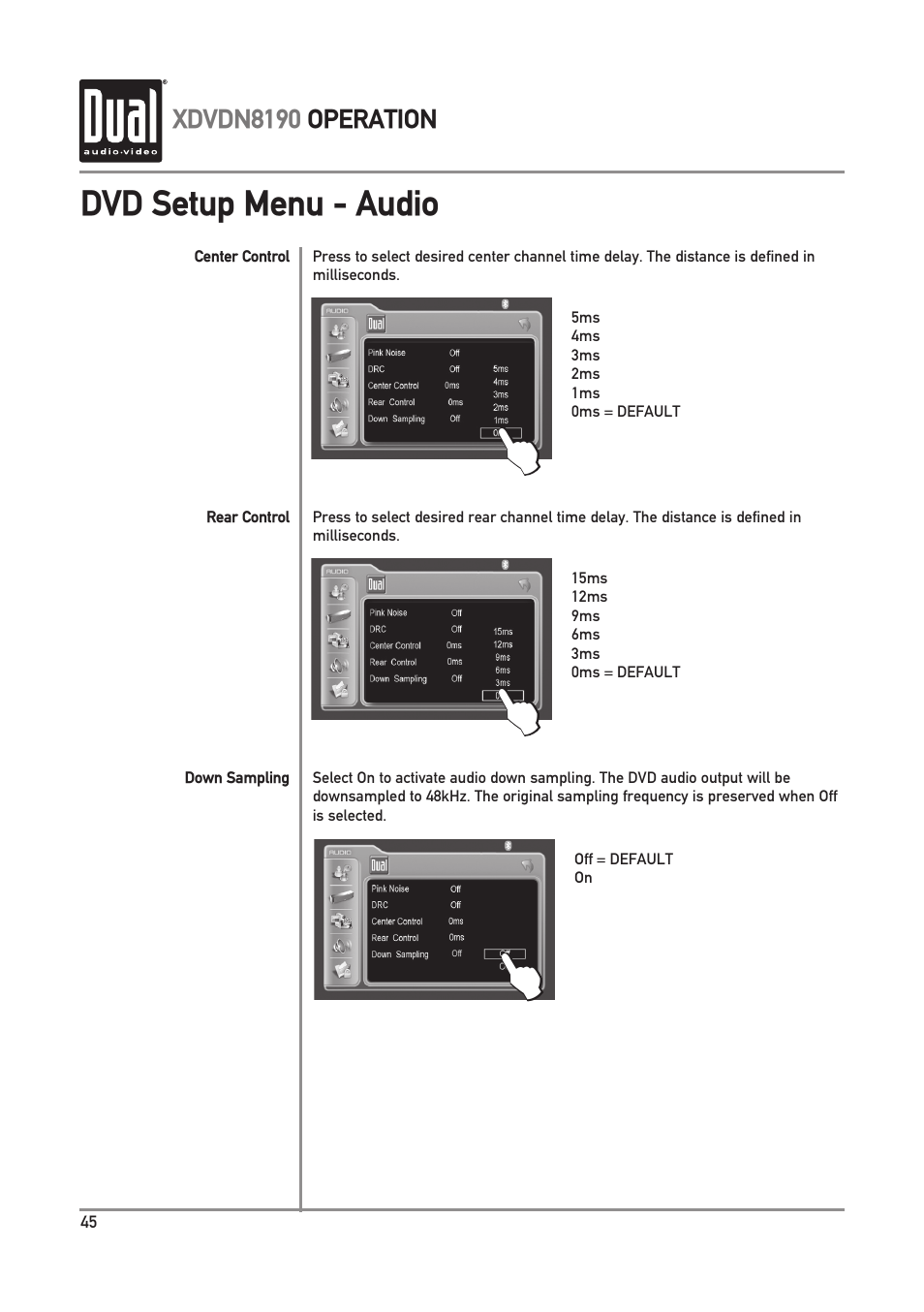 Dvd setup menu - audio | Dual XDVDN8190 User Manual | Page 46 / 92