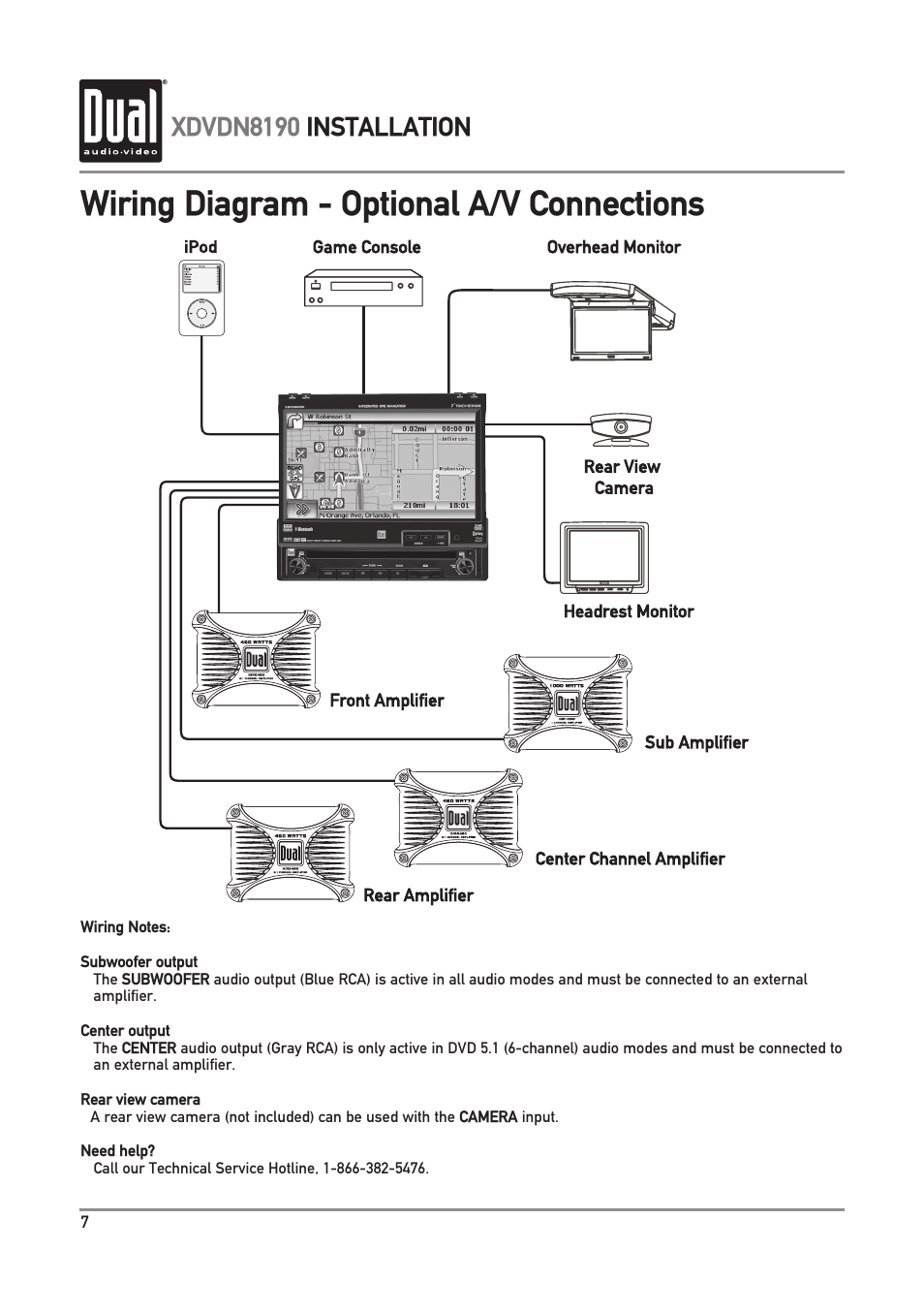 Wiring diagram - optional a/v connections, Xdvdn8190 installation | Dual XDVDN8190 User Manual | Page 8 / 92
