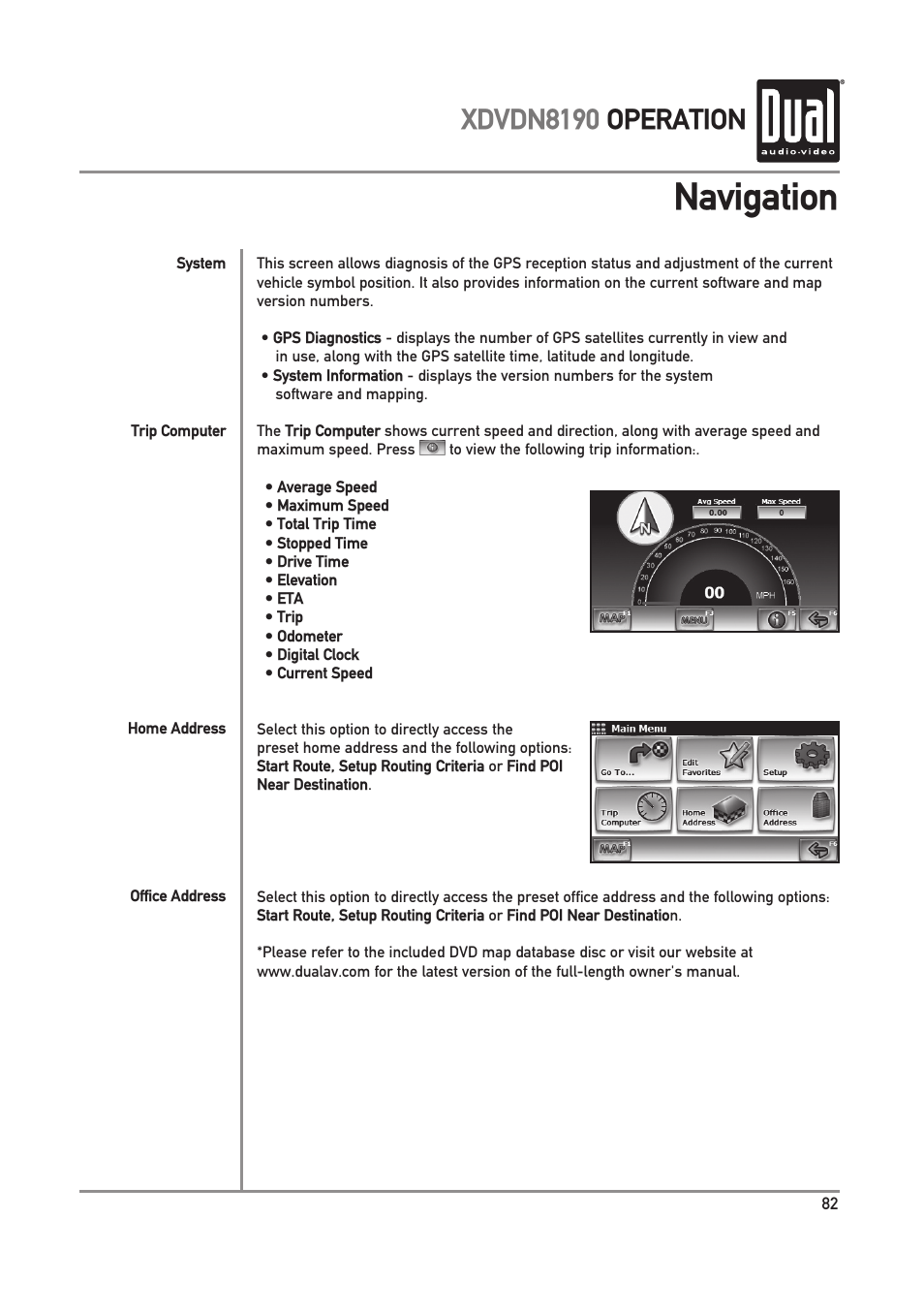 Navigation, Xdvdn8190 operation | Dual XDVDN8190 User Manual | Page 83 / 92