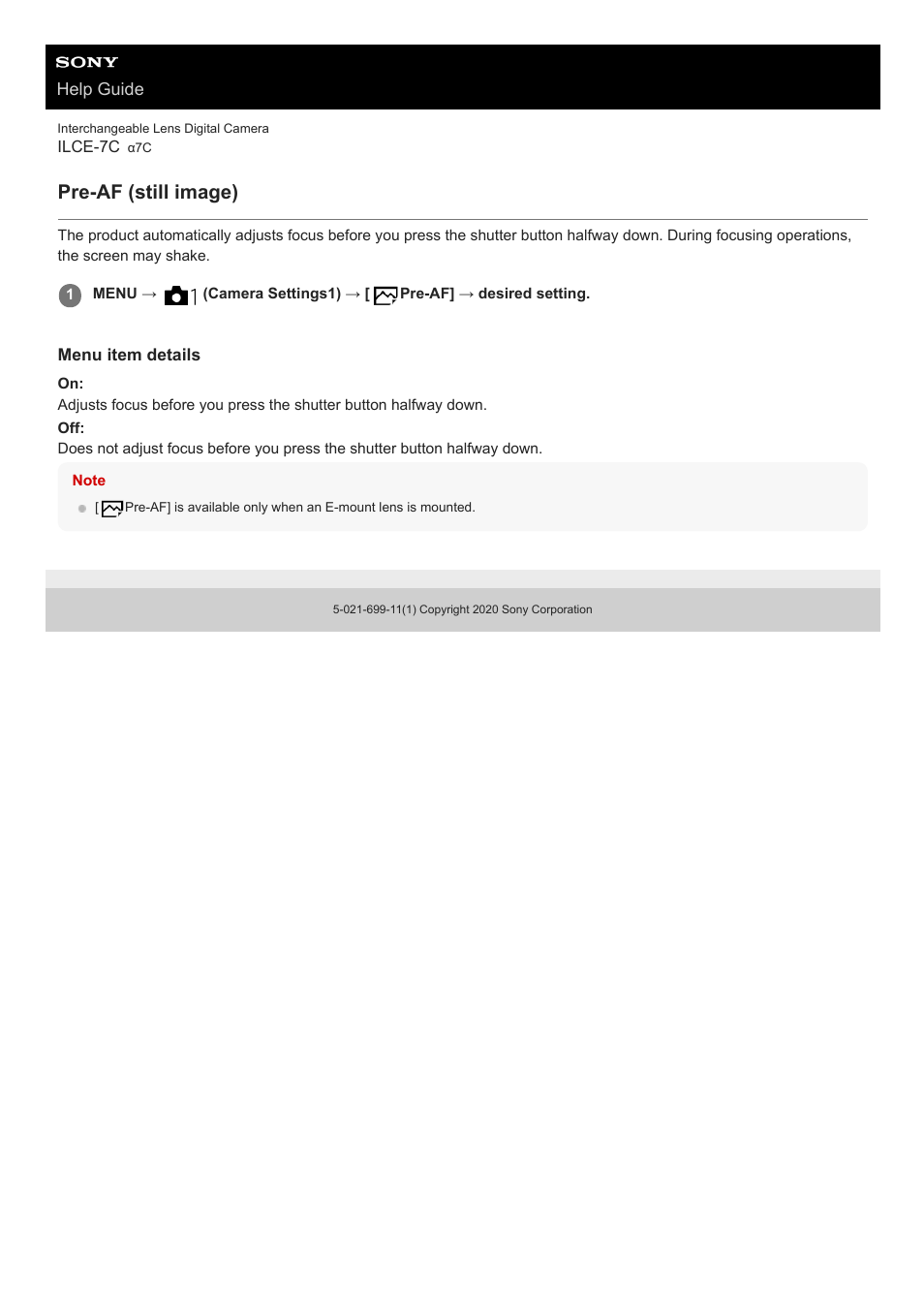 Pre-af (still image) | Sony UWP-D27 2-Person Camera-Mount Wireless Omni Lavalier Microphone System (UC90: 941 to 960 MHz) User Manual | Page 106 / 661