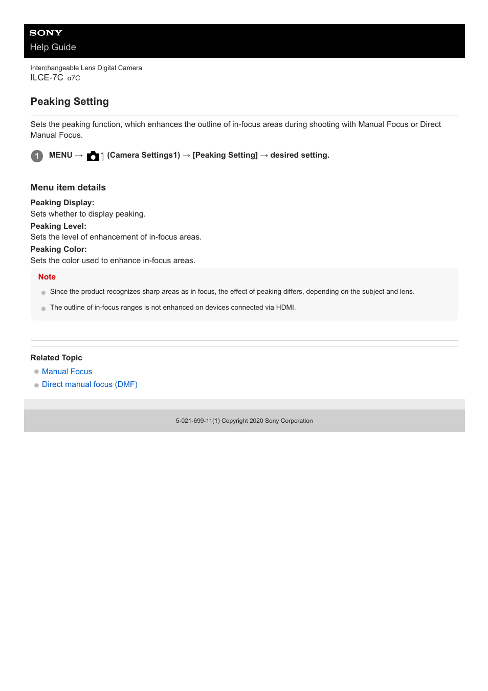 Peaking setting | Sony UWP-D27 2-Person Camera-Mount Wireless Omni Lavalier Microphone System (UC90: 941 to 960 MHz) User Manual | Page 125 / 661