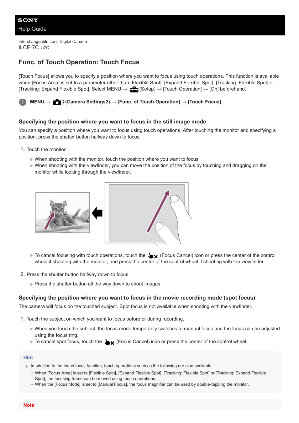 Func. of touch operation: touch focus | Sony UWP-D27 2-Person Camera-Mount Wireless Omni Lavalier Microphone System (UC90: 941 to 960 MHz) User Manual | Page 145 / 661