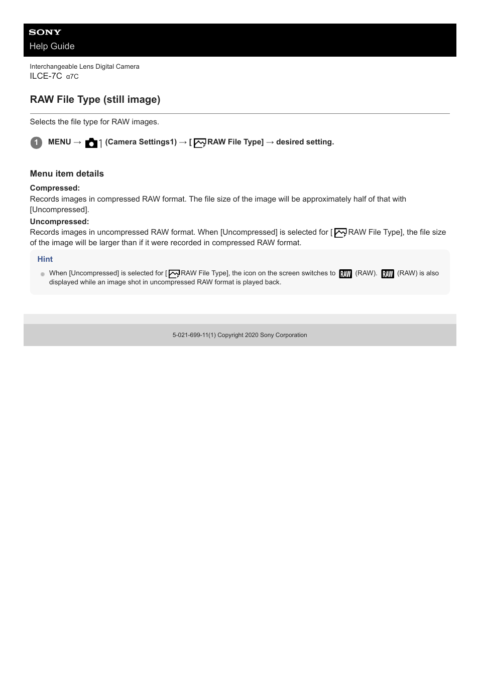 Raw file type (still image) | Sony UWP-D27 2-Person Camera-Mount Wireless Omni Lavalier Microphone System (UC90: 941 to 960 MHz) User Manual | Page 151 / 661