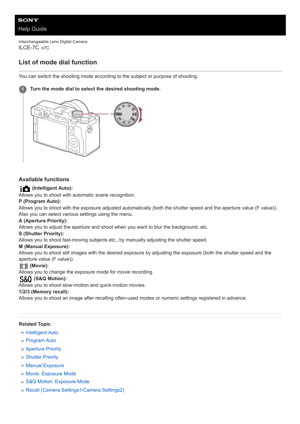 List of mode dial function | Sony UWP-D27 2-Person Camera-Mount Wireless Omni Lavalier Microphone System (UC90: 941 to 960 MHz) User Manual | Page 160 / 661