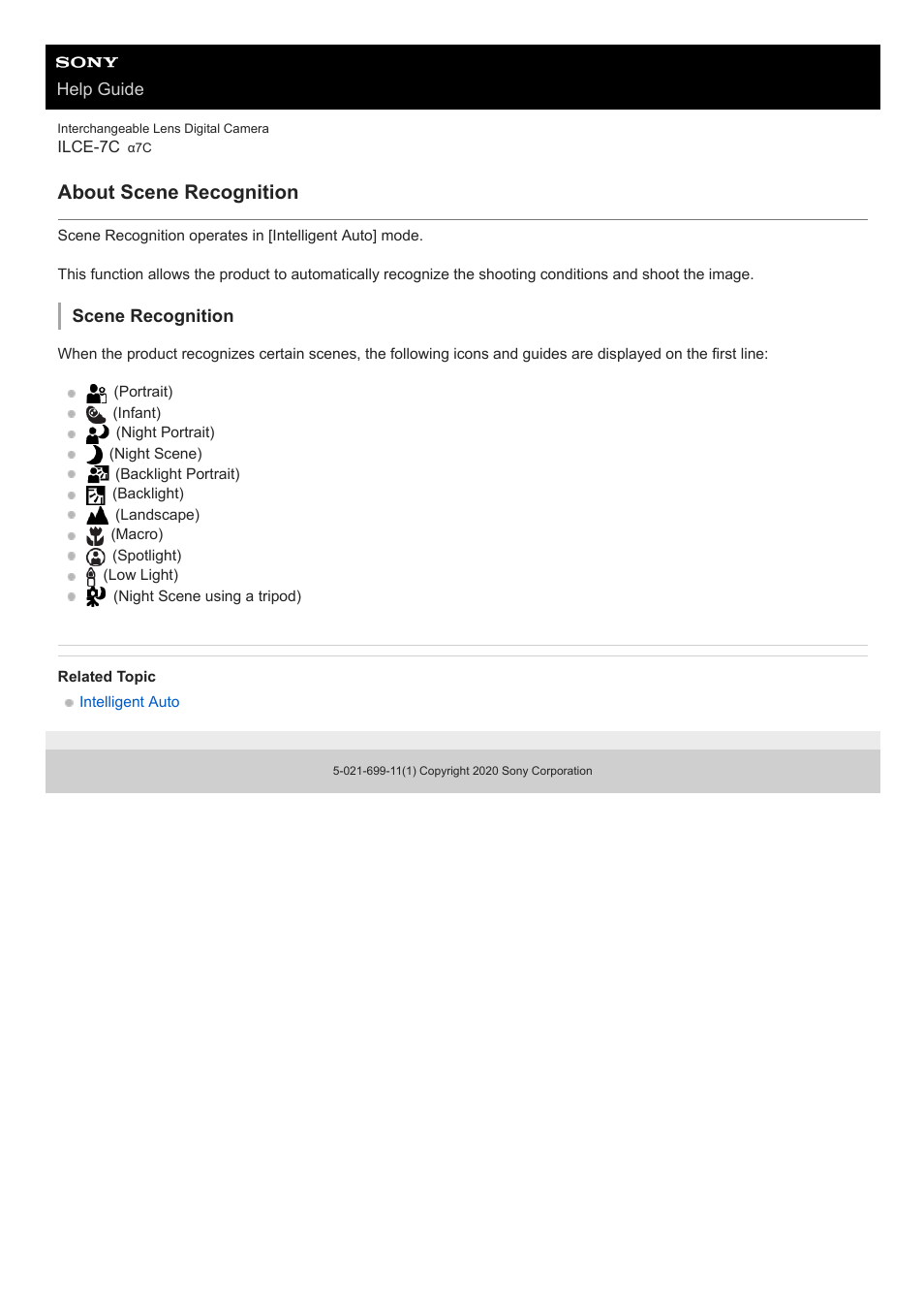 About scene recognition | Sony UWP-D27 2-Person Camera-Mount Wireless Omni Lavalier Microphone System (UC90: 941 to 960 MHz) User Manual | Page 163 / 661