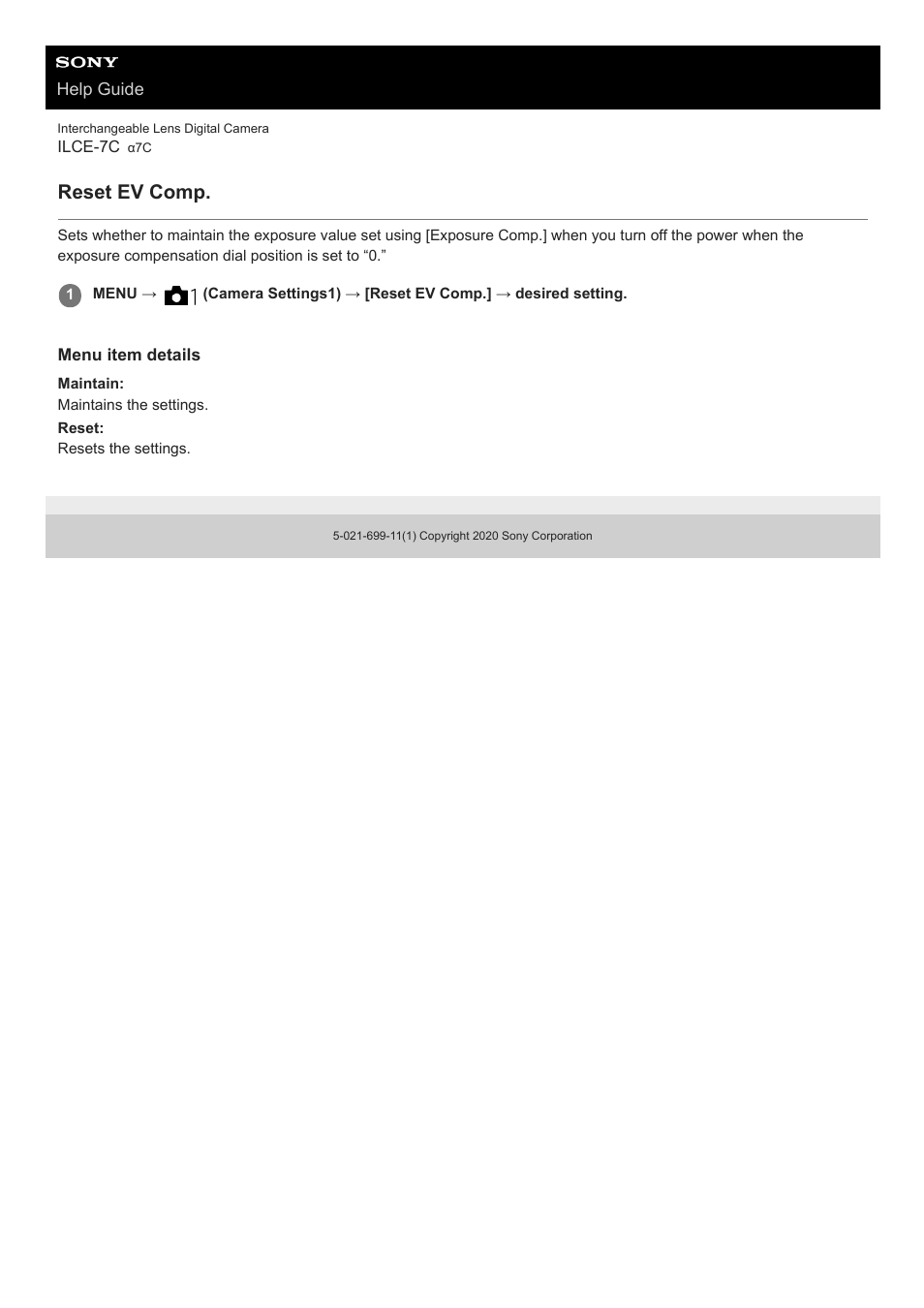 Reset ev comp | Sony UWP-D27 2-Person Camera-Mount Wireless Omni Lavalier Microphone System (UC90: 941 to 960 MHz) User Manual | Page 175 / 661