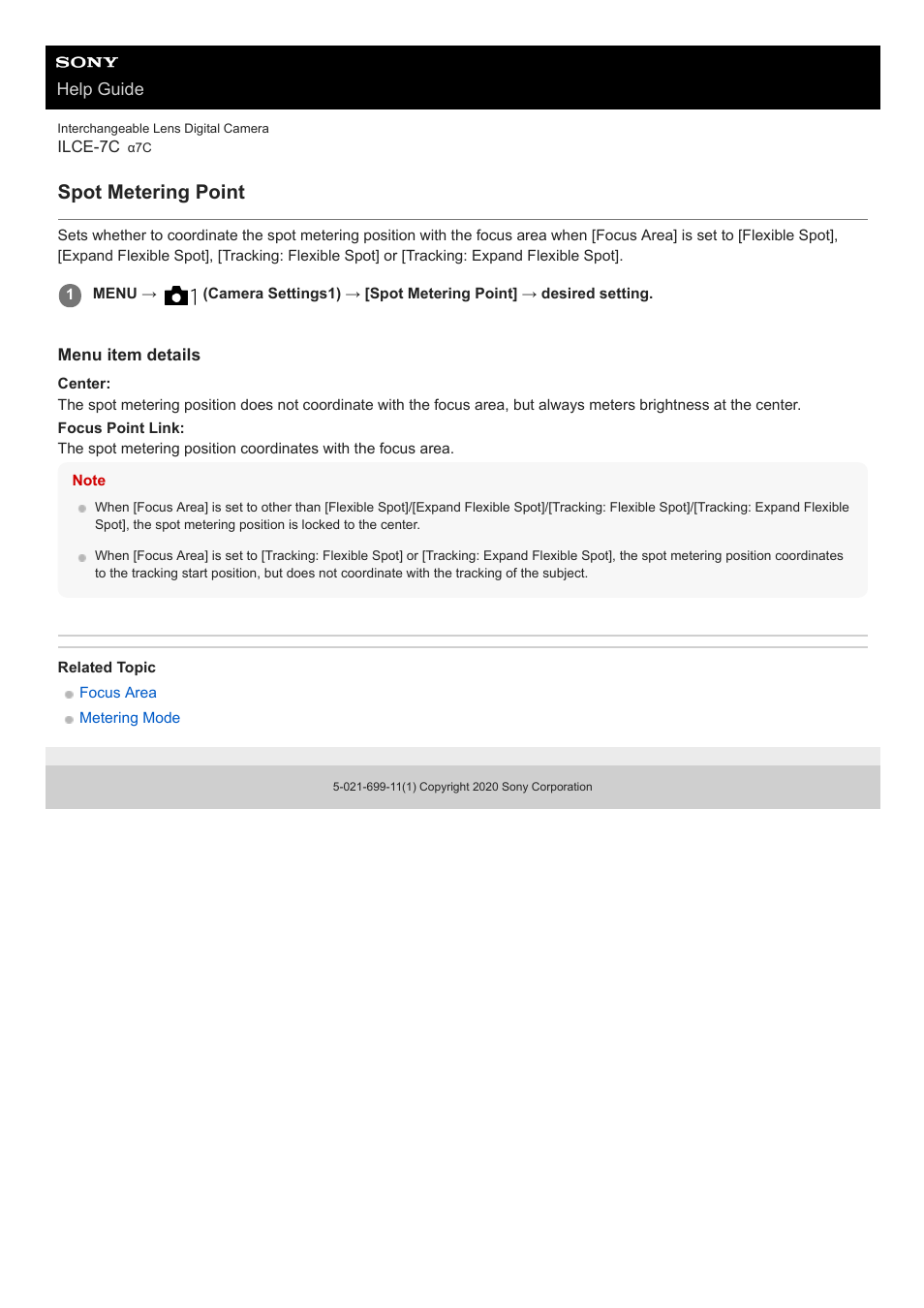 Spot metering point | Sony UWP-D27 2-Person Camera-Mount Wireless Omni Lavalier Microphone System (UC90: 941 to 960 MHz) User Manual | Page 182 / 661