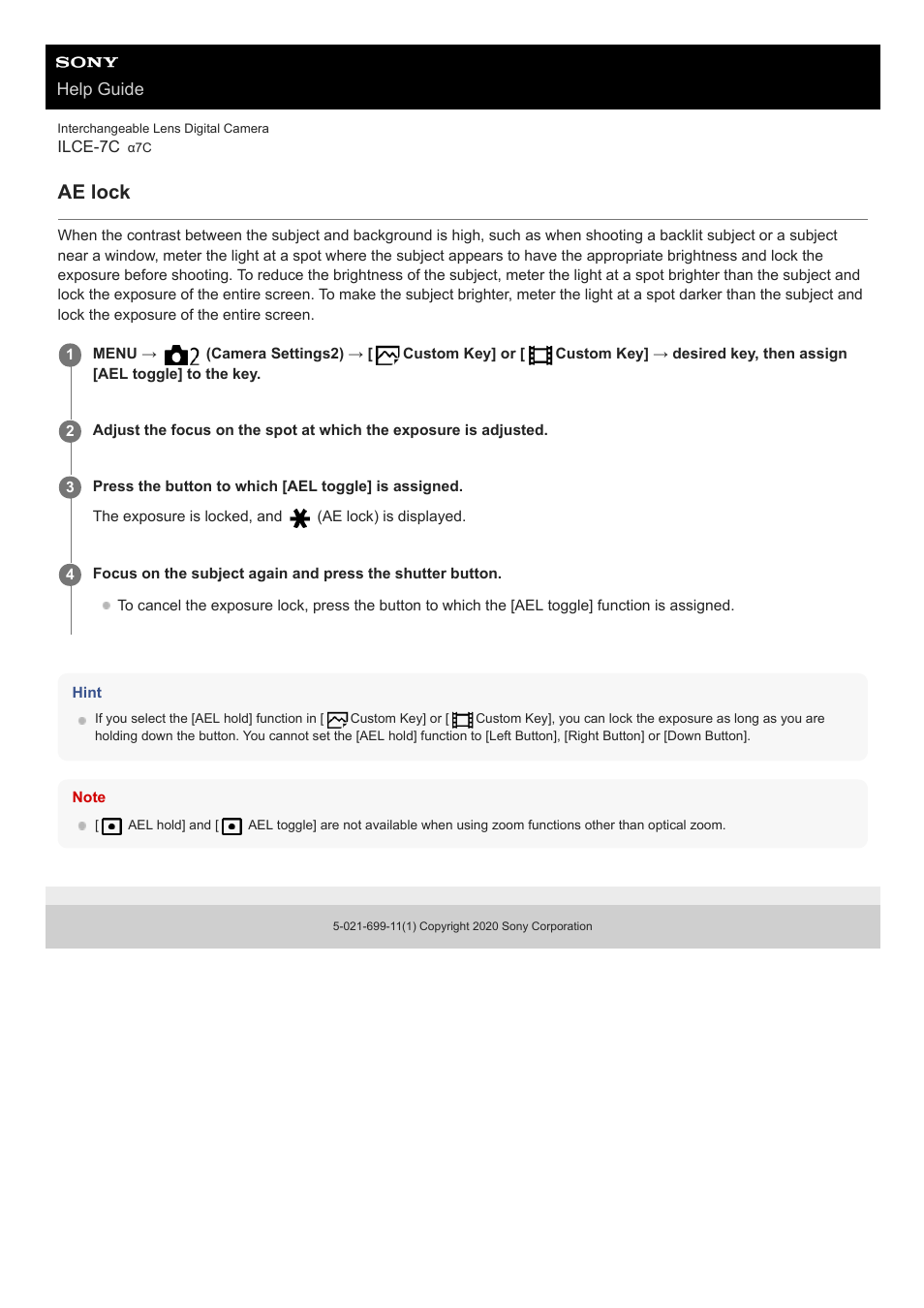 Ae lock, Help guide | Sony UWP-D27 2-Person Camera-Mount Wireless Omni Lavalier Microphone System (UC90: 941 to 960 MHz) User Manual | Page 183 / 661