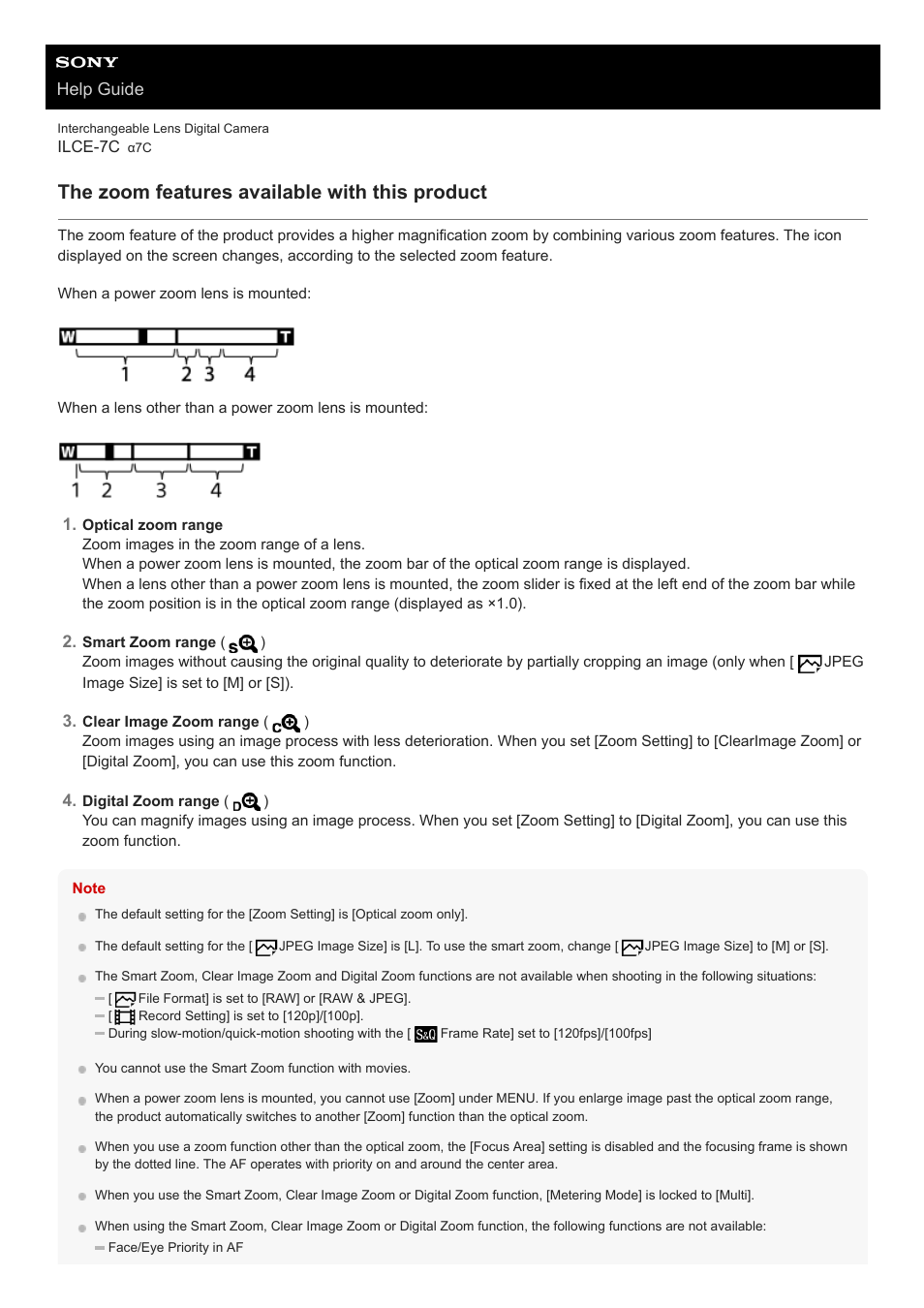 The zoom features available with this product, Help guide | Sony UWP-D27 2-Person Camera-Mount Wireless Omni Lavalier Microphone System (UC90: 941 to 960 MHz) User Manual | Page 193 / 661