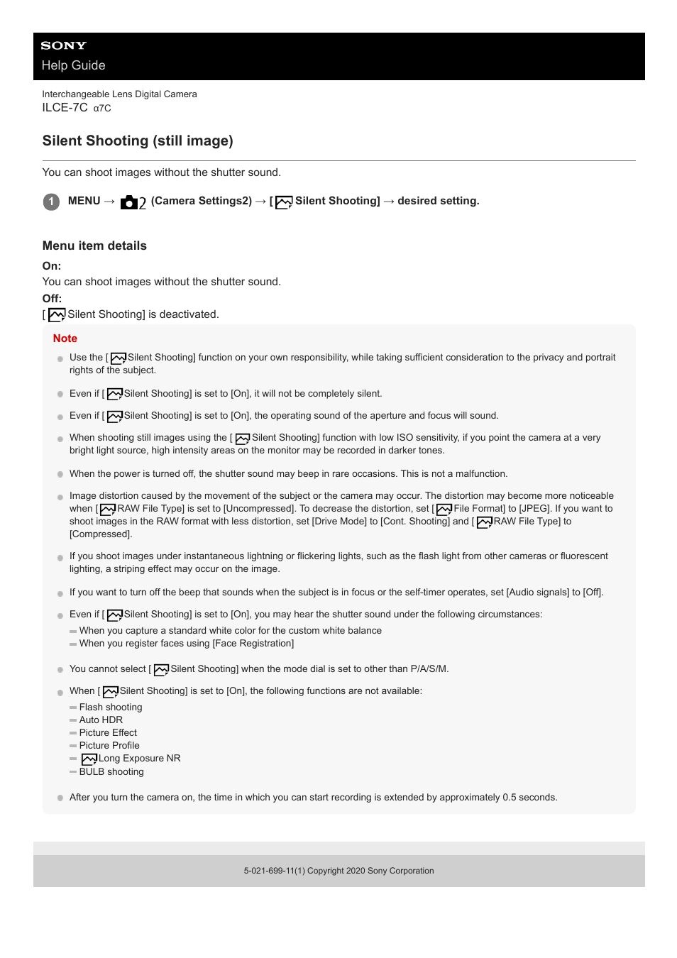 Silent shooting (still image), Help guide | Sony UWP-D27 2-Person Camera-Mount Wireless Omni Lavalier Microphone System (UC90: 941 to 960 MHz) User Manual | Page 211 / 661
